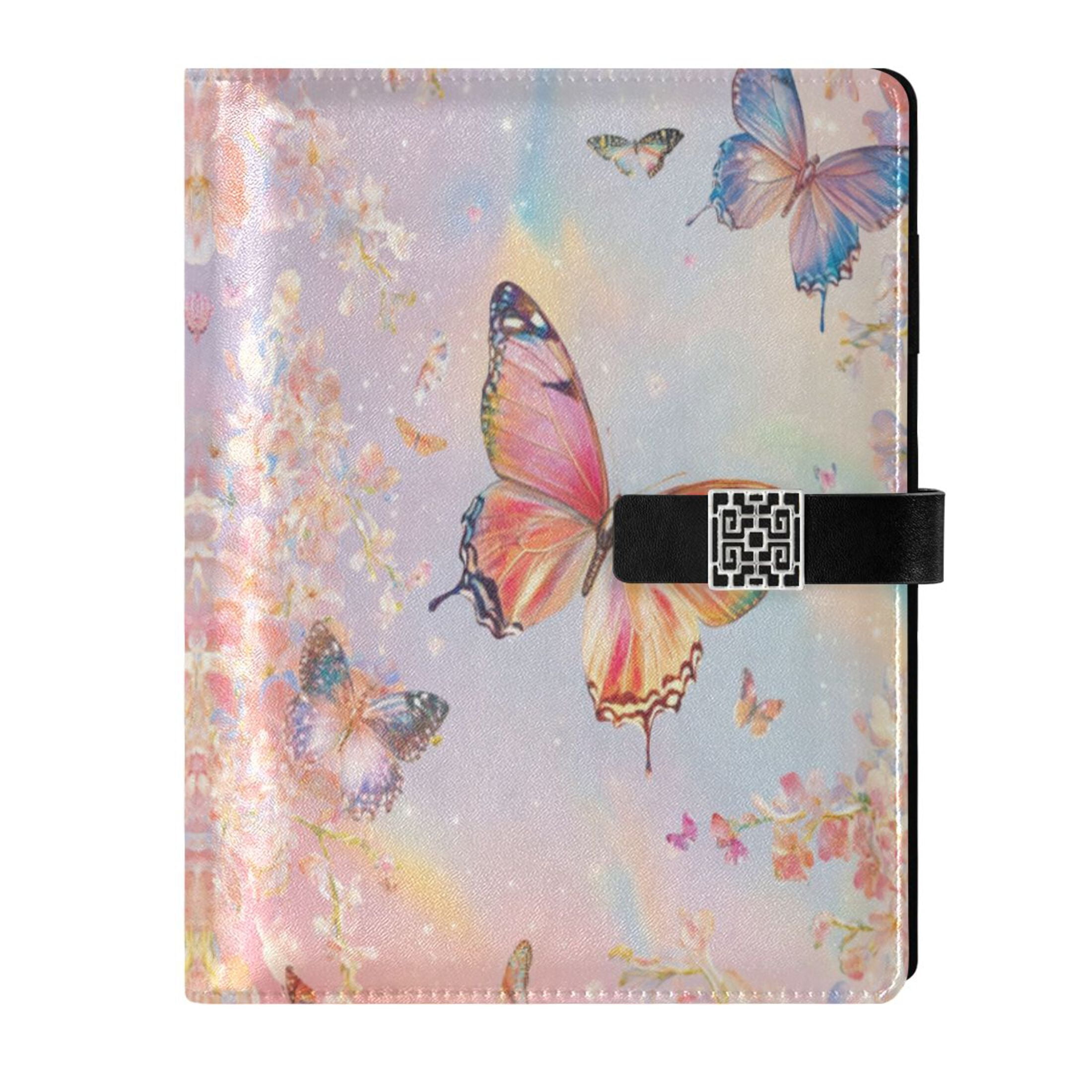Leather Planner Leather Notebook Notebook Journal Binder Design Pen Pocket Design Convenient for Storage Light Pink Flower Butterfly