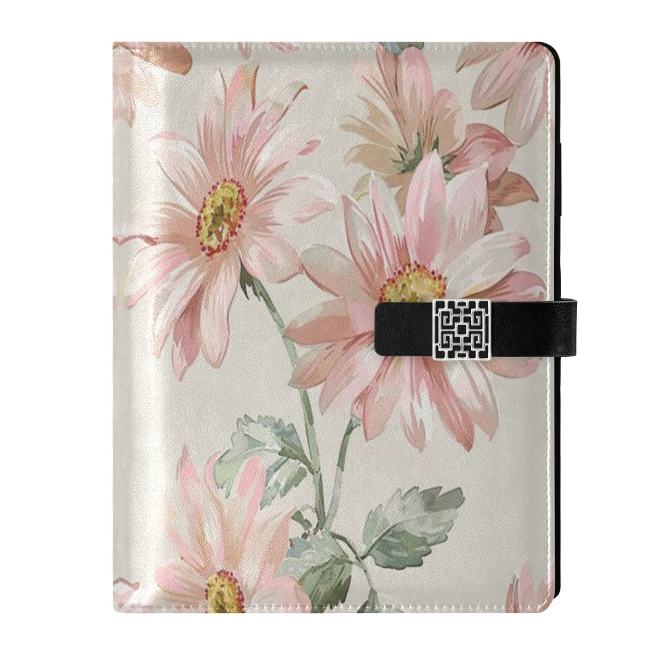 Leather Planner Leather Notebook Notebook Journal Binder Design Pen Pocket Design Convenient for Storage Light Pink Large Flower