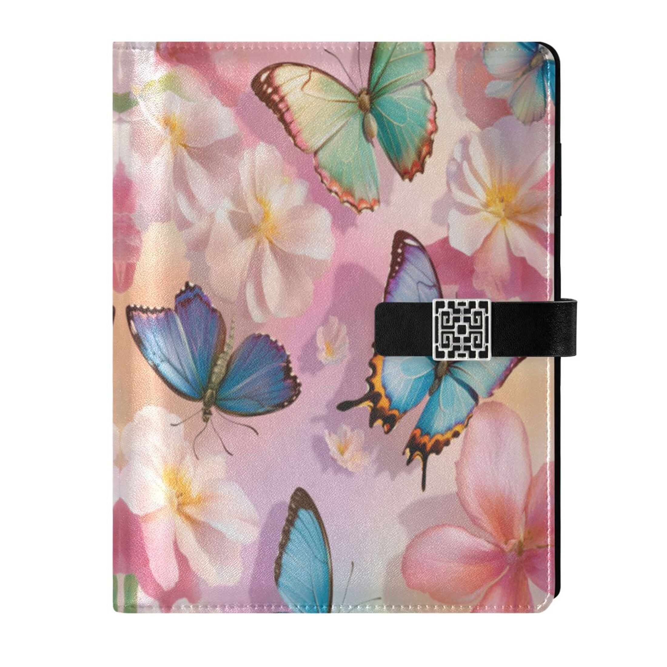 Leather Planner Leather Notebook Notebook Journal Binder Design Pen Pocket Design Convenient for Storage Light Pink Rainbow Butterfly