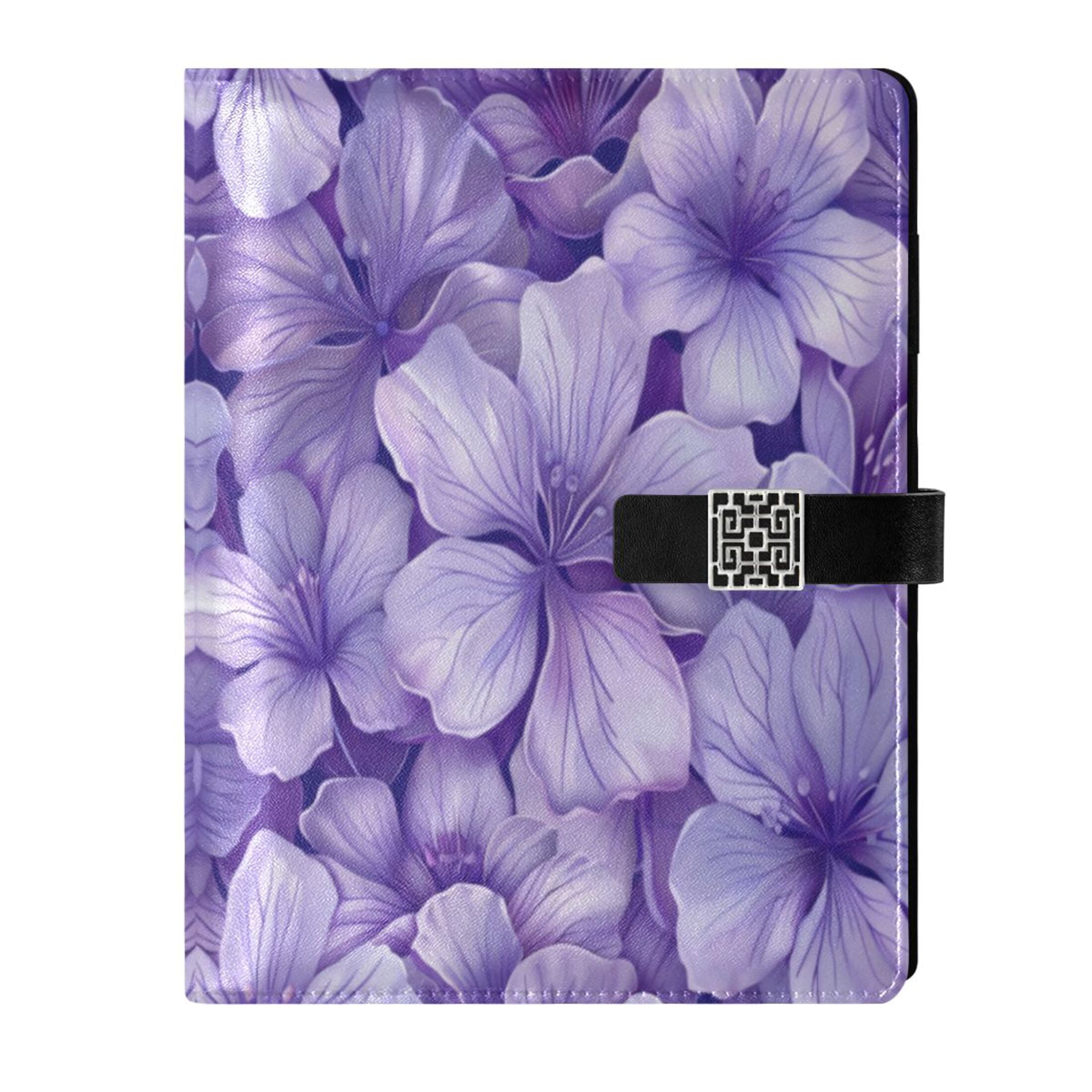 Leather Planner Leather Notebook Notebook Journal Binder Design Pen Pocket Design Convenient for Storage Light Purple Flowers