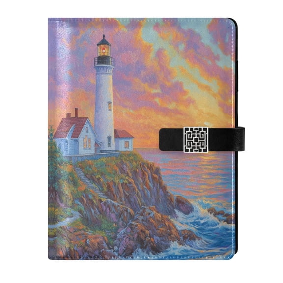 Leather Planner Leather Notebook Notebook Journal Binder Design Pen Pocket Design Convenient for Storage Lighthouse by The Sea