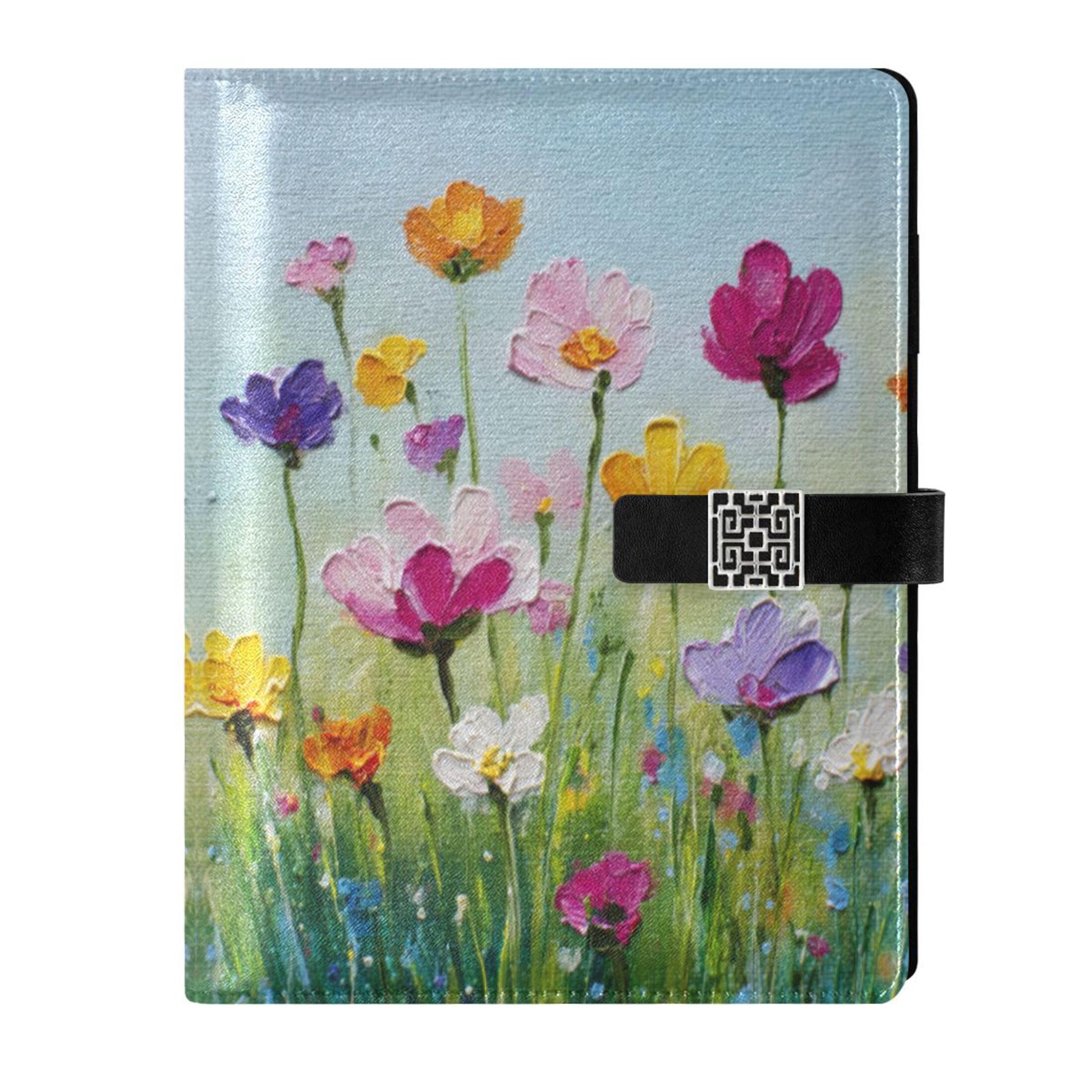 Leather Planner Leather Notebook Notebook Journal Binder Design Pen Pocket Design Convenient for Storage Meadow Flower Spring