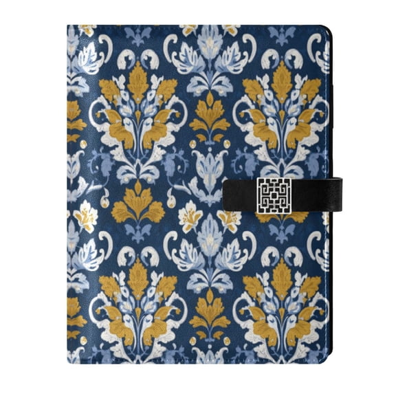 Leather Planner Leather Notebook Notebook Journal Binder Design Pen Pocket Design Convenient for Storage Navy Damask Golden Florals