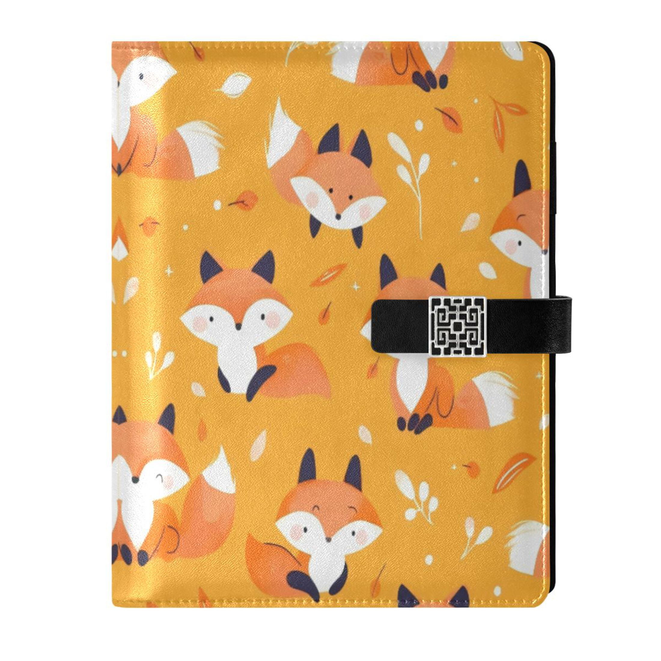 Leather Planner Leather Notebook Notebook Journal Binder Design Pen Pocket Design Convenient for Storage Orange Cartoon Fox