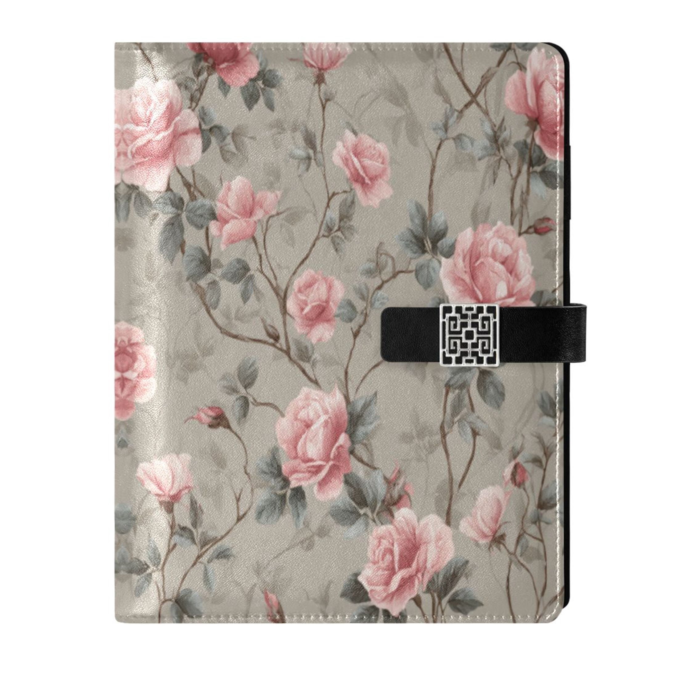 Leather Planner Leather Notebook Notebook Journal Binder Design Pen Pocket Design Convenient for Storage Pale Pink Rose Pattern Art