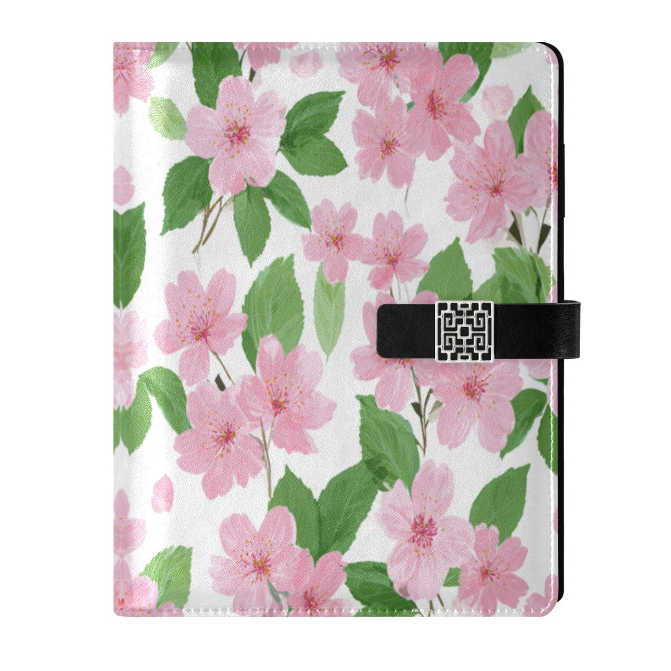 Leather Planner Leather Notebook Notebook Journal Binder Design Pen Pocket Design Convenient for Storage Pink Cherry Blossom Motif