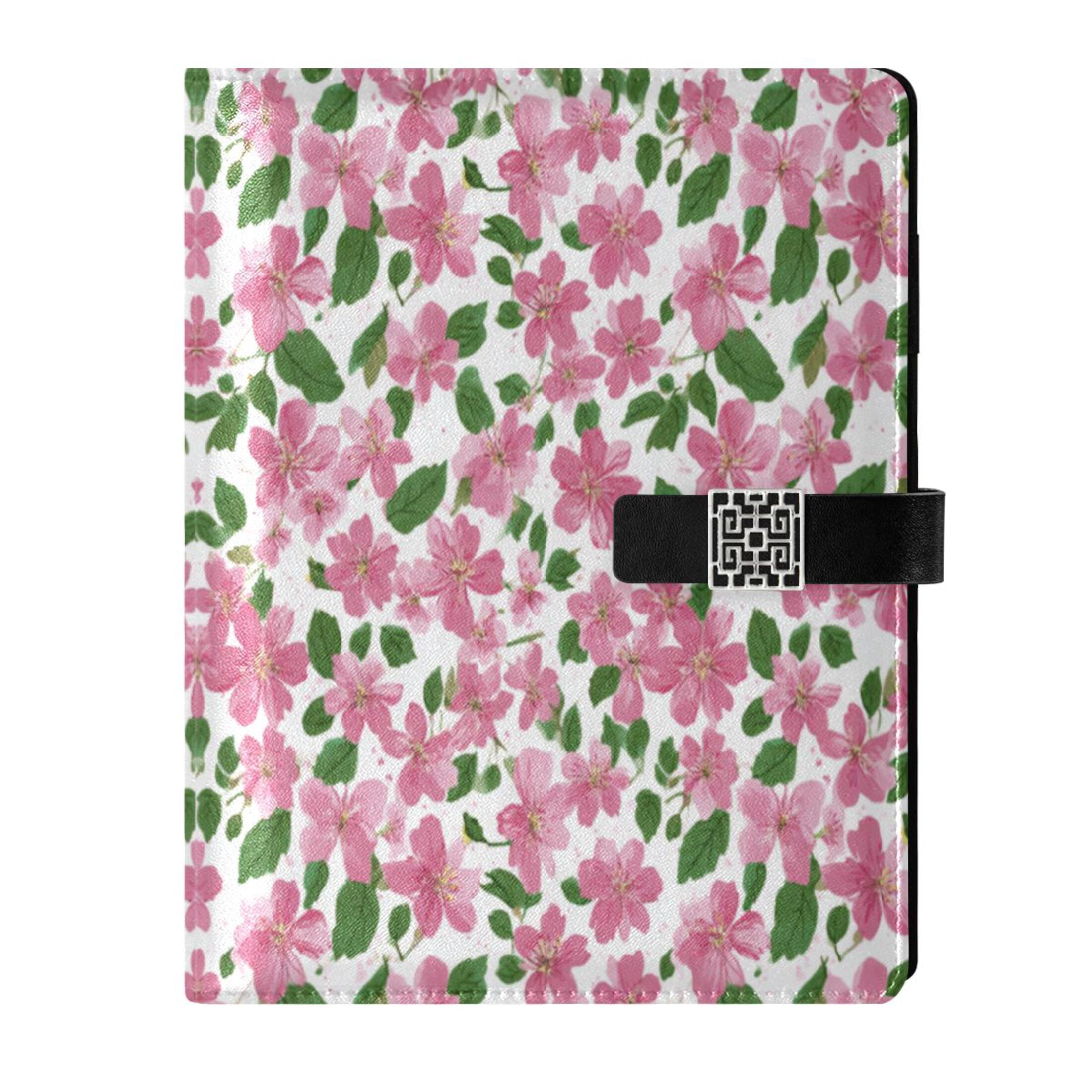 Leather Planner Leather Notebook Notebook Journal Binder Design Pen Pocket Design Convenient for Storage Pink Cherry Blossom Pattern
