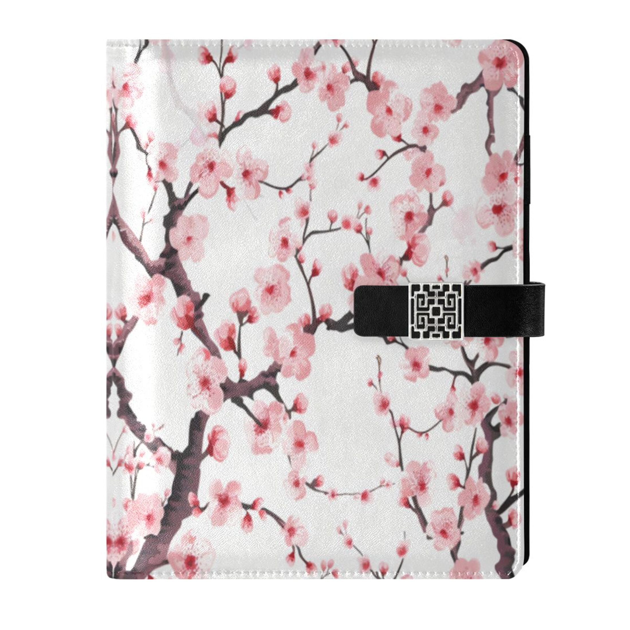 Leather Planner Leather Notebook Notebook Journal Binder Design Pen Pocket Design Convenient for Storage Pink Cherry Blossom