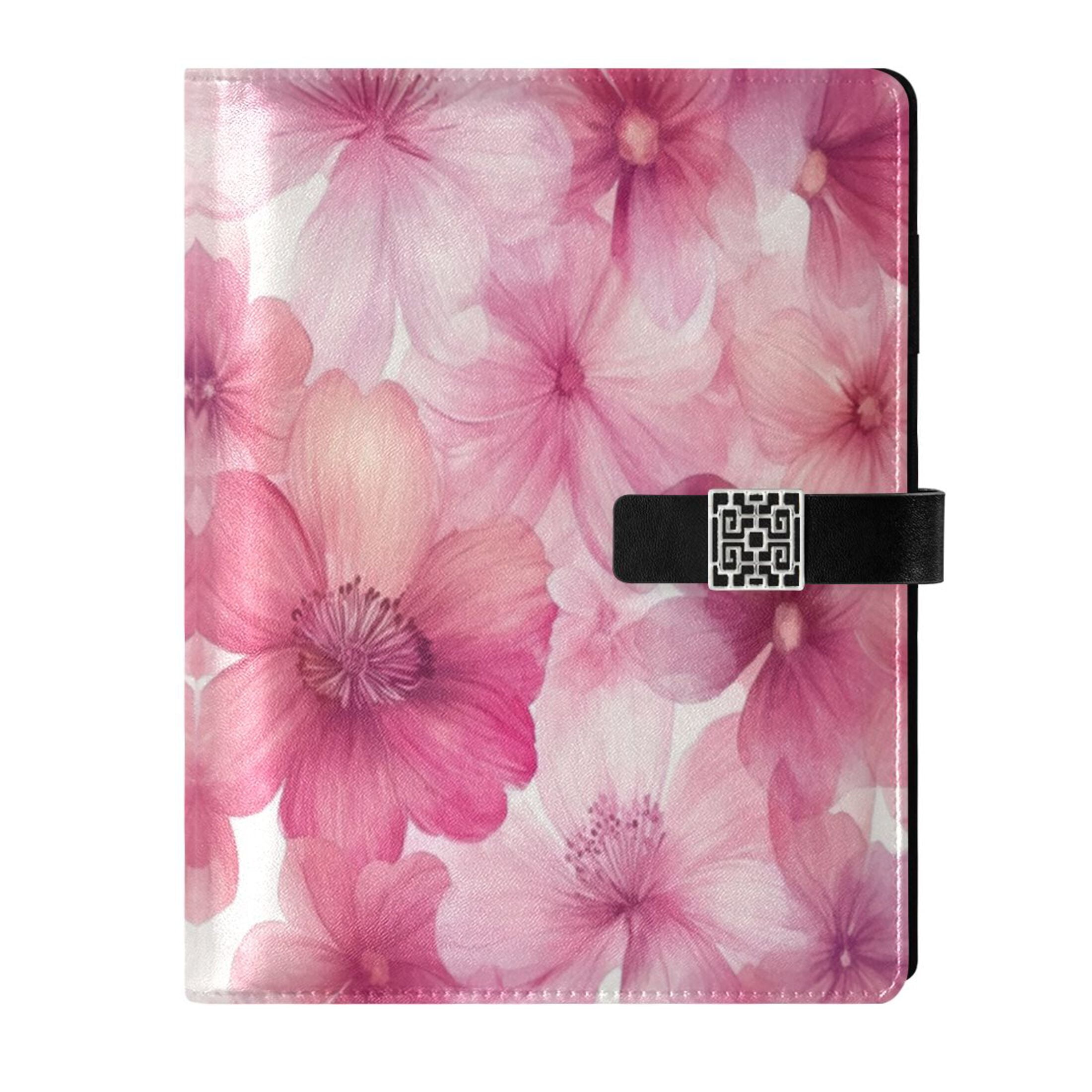 Leather Planner Leather Notebook Notebook Journal Binder Design Pen Pocket Design Convenient for Storage Pink Flowers
