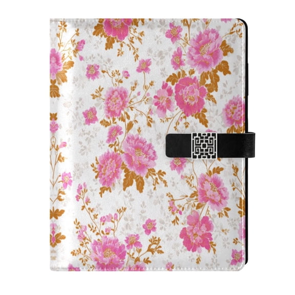 Leather Planner Leather Notebook Notebook Journal Binder Design Pen Pocket Design Convenient for Storage Pink Gold Floral Pattern