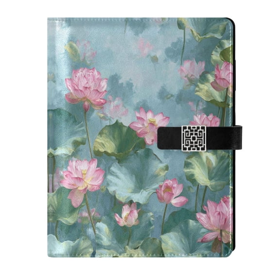 Leather Planner Leather Notebook Notebook Journal Binder Design Pen Pocket Design Convenient for Storage Pink Lotus Flowers