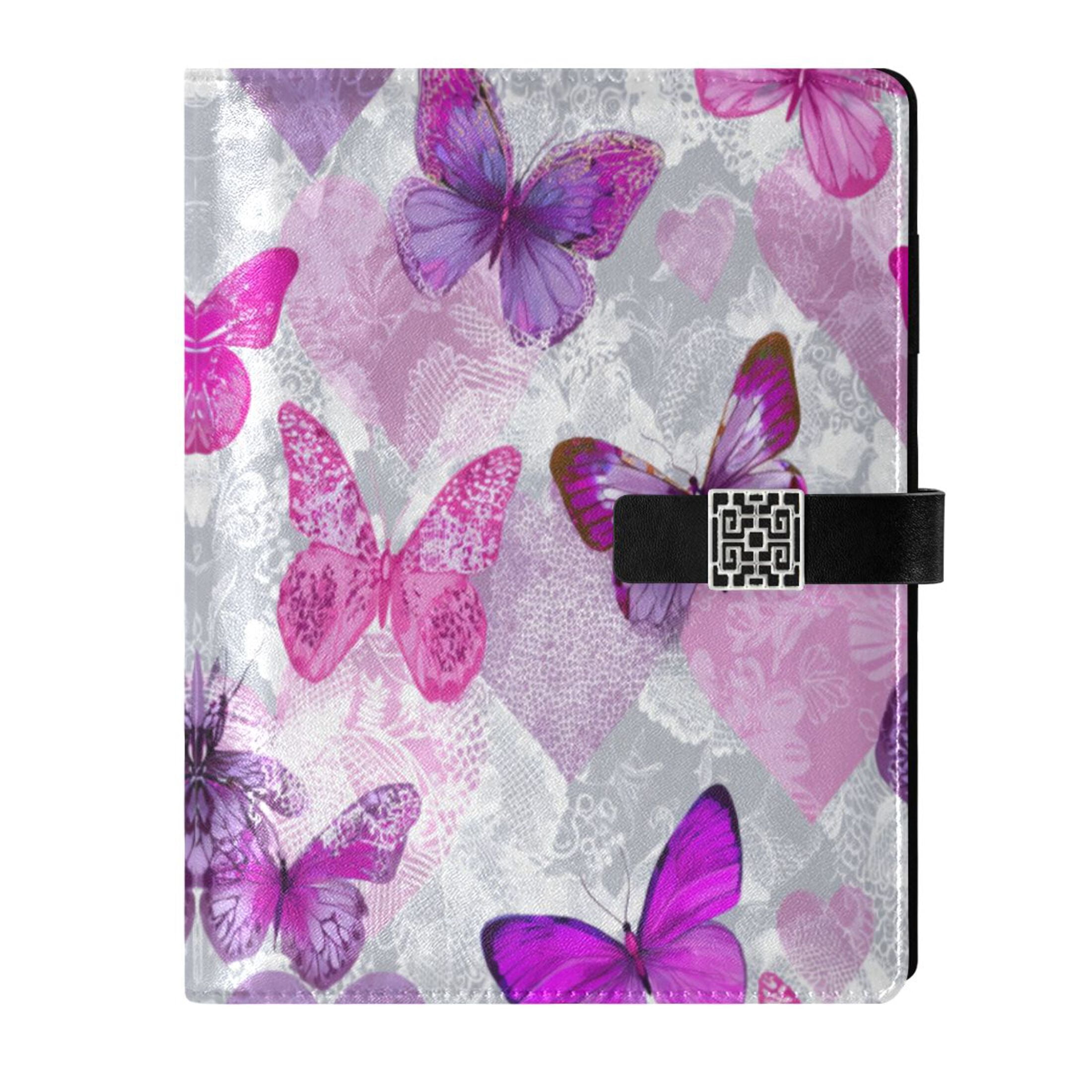 Leather Planner Leather Notebook Notebook Journal Binder Design Pen Pocket Design Convenient for Storage Pink Purple Butterflies