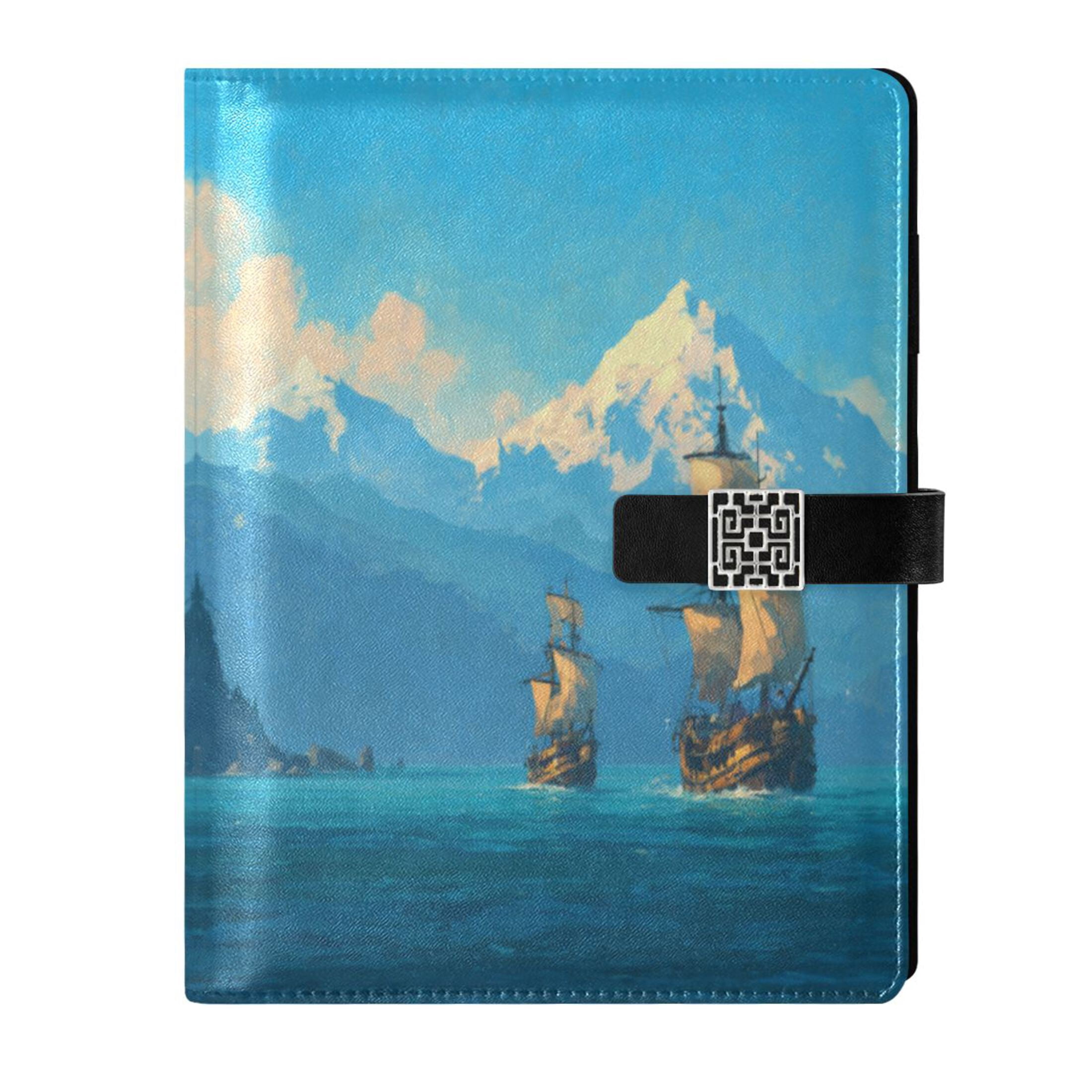 Leather Planner Leather Notebook Notebook Journal Binder Design Pen Pocket Design Convenient for Storage Pirate Ships Ocean Mountain