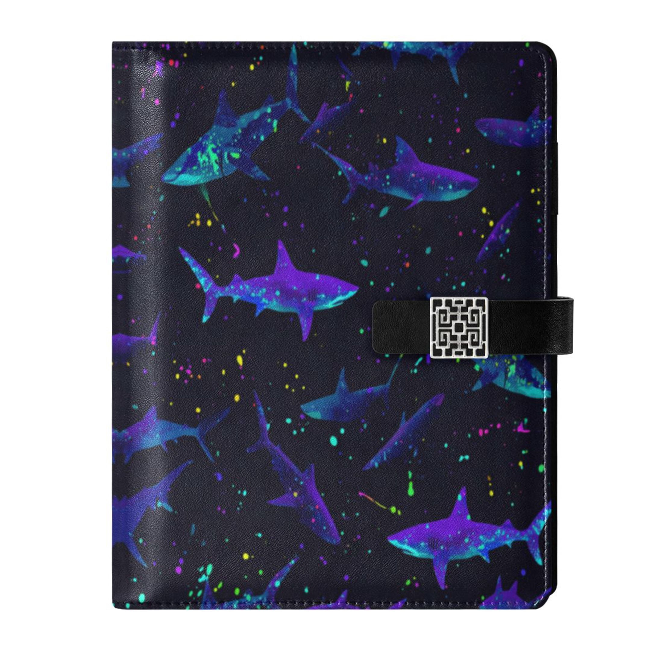 Leather Planner Leather Notebook Notebook Journal Binder Design Pen Pocket Design Convenient for Storage Powerful Shark Illustration