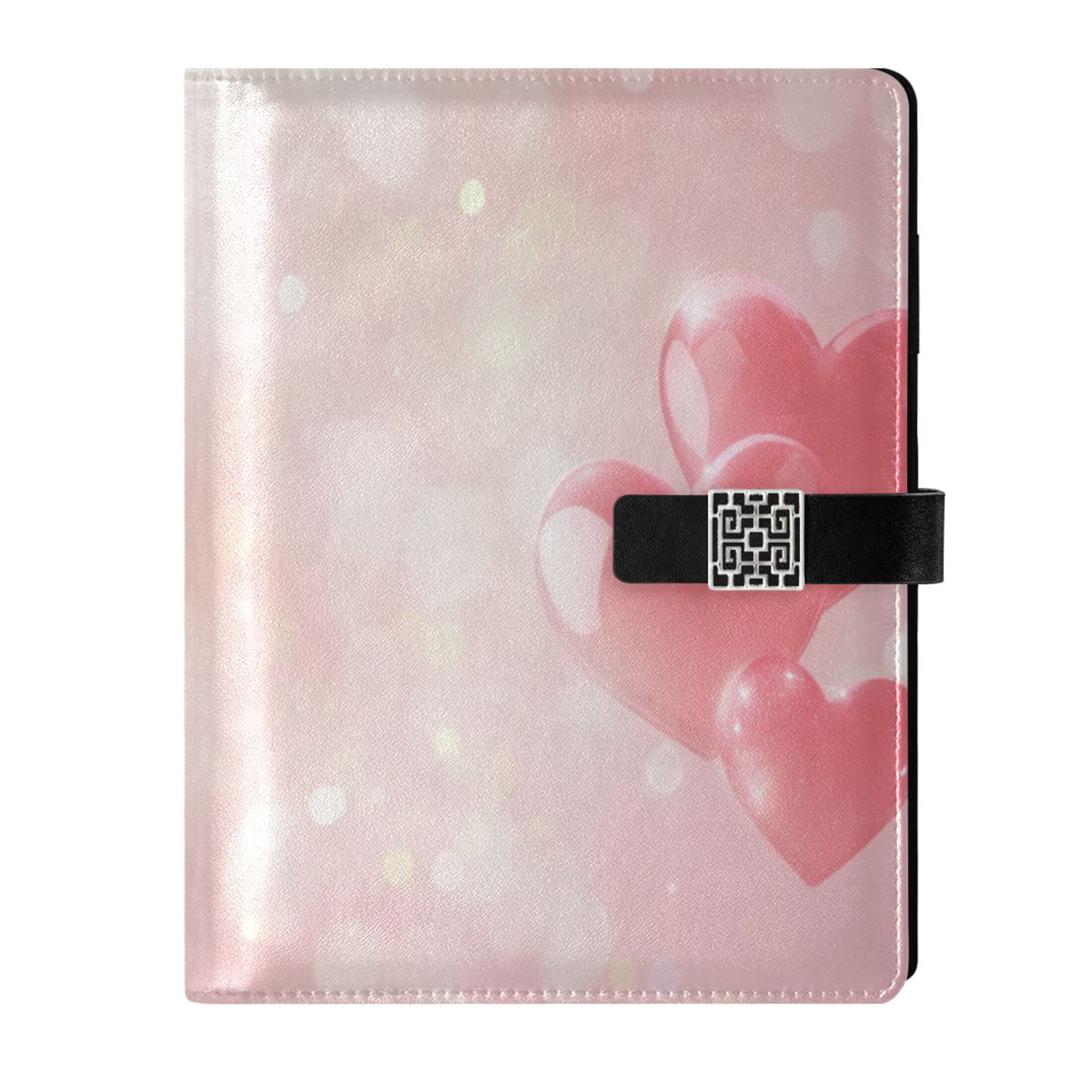 Leather Planner Leather Notebook Notebook Journal Binder Design Pen Pocket Design Convenient for Storage Pretty Pink Love Heart Pattern