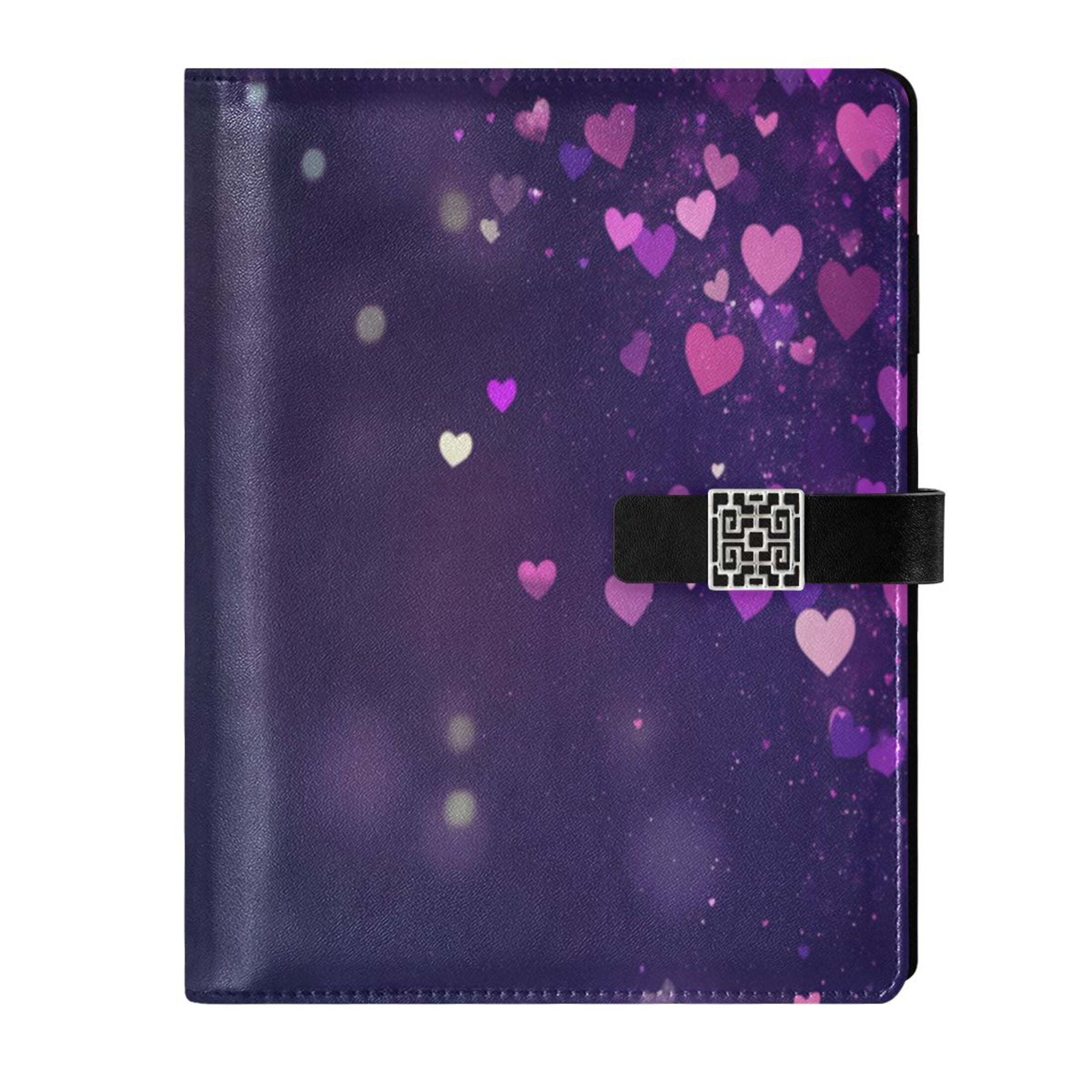 Leather Planner Leather Notebook Notebook Journal Binder Design Pen Pocket Design Convenient for Storage Pretty Purple Heart Pattern
