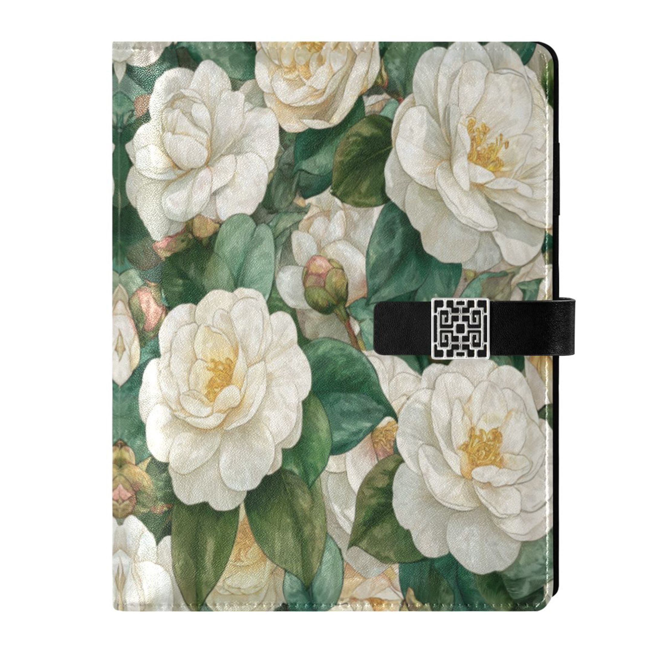 Leather Planner Leather Notebook Notebook Journal Binder Design Pen Pocket Design Convenient for Storage Pure White Camellia Blooms