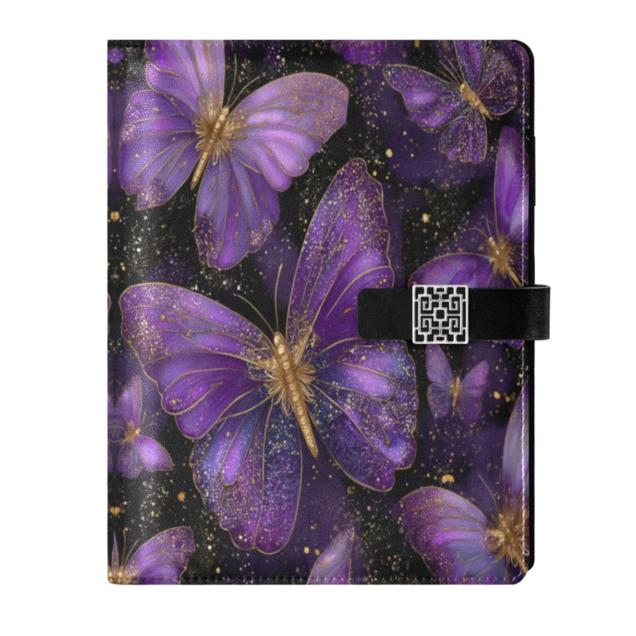 Leather Planner Leather Notebook Notebook Journal Binder Design Pen Pocket Design Convenient for Storage Purple Butterflies