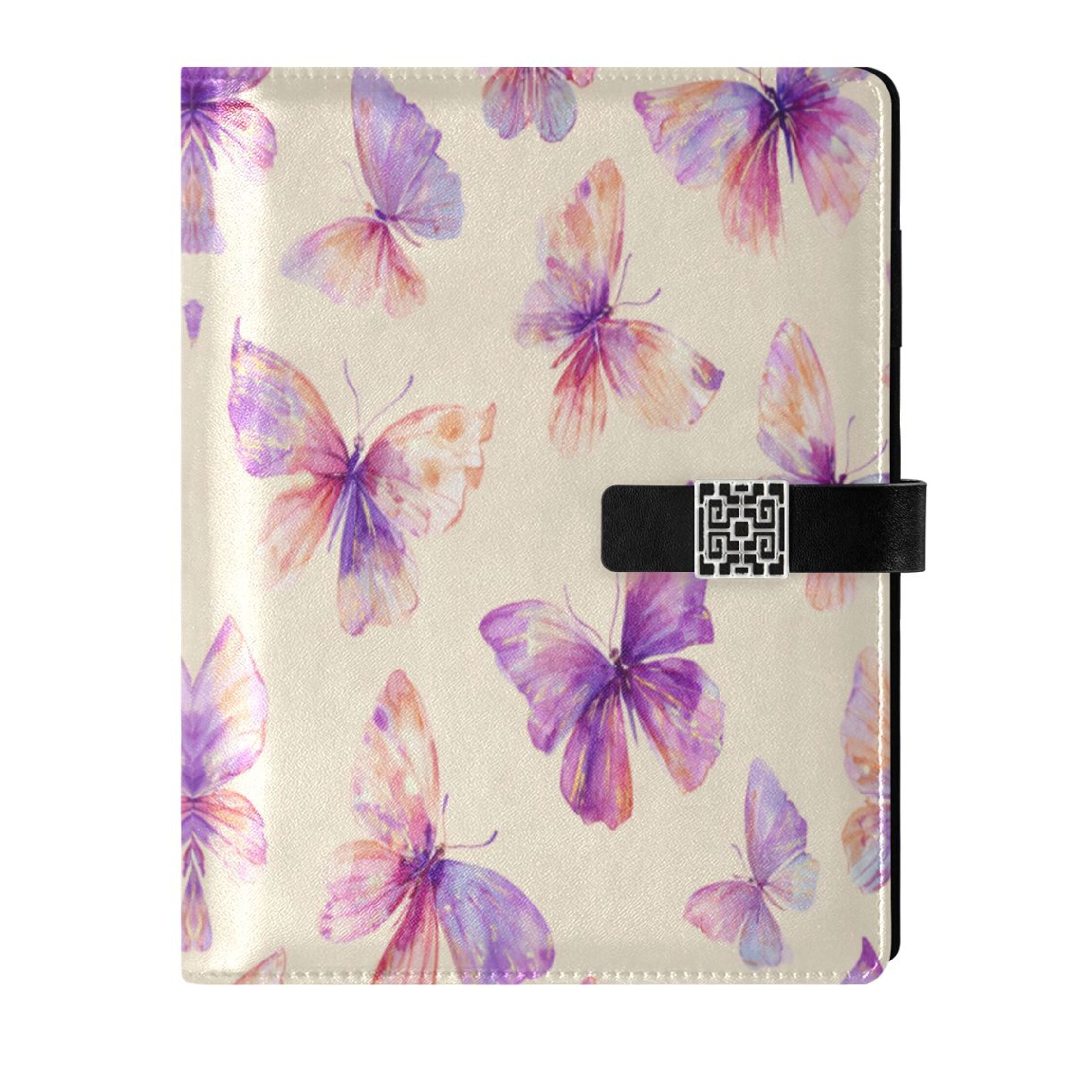 Leather Planner Leather Notebook Notebook Journal Binder Design Pen Pocket Design Convenient for Storage Purple Butterfly