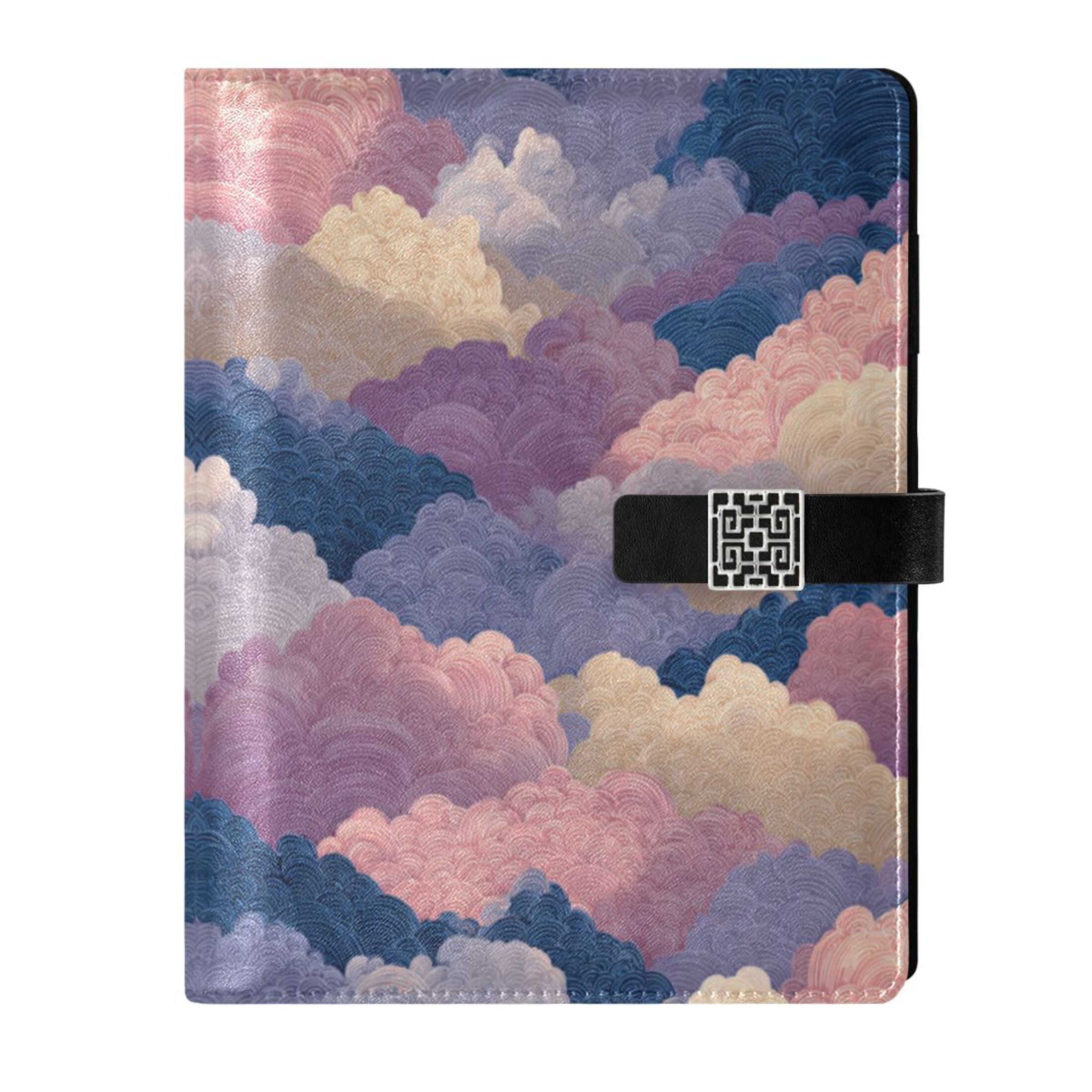 Leather Planner Leather Notebook Notebook Journal Binder Design Pen Pocket Design Convenient for Storage Purple Cloud Cartoon