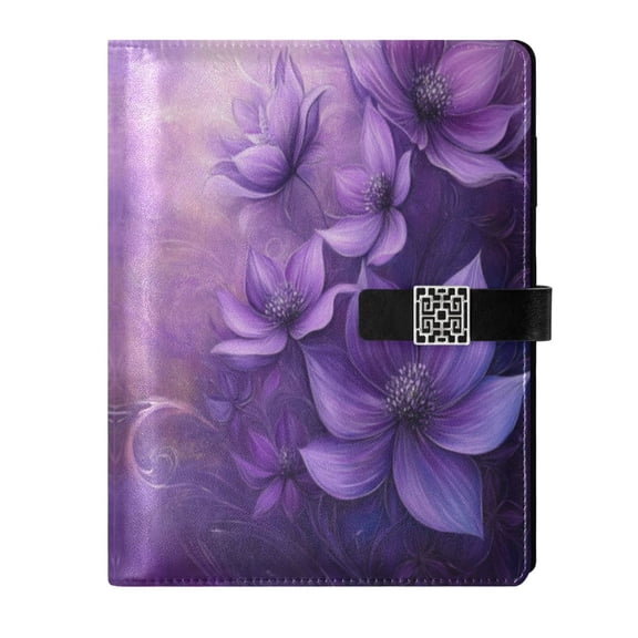 Leather Planner Leather Notebook Notebook Journal Binder Design Pen Pocket Design Convenient for Storage Purple Flower Picture