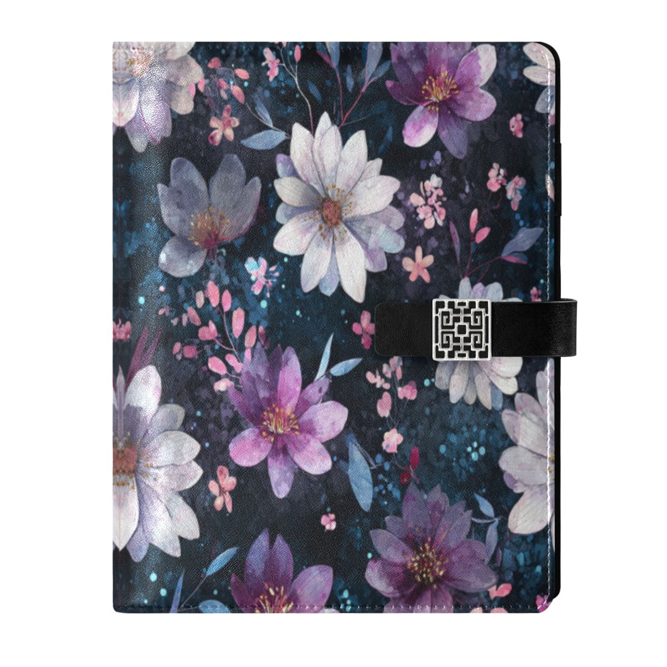 Leather Planner Leather Notebook Notebook Journal Binder Design Pen Pocket Design Convenient for Storage Purple Flowers