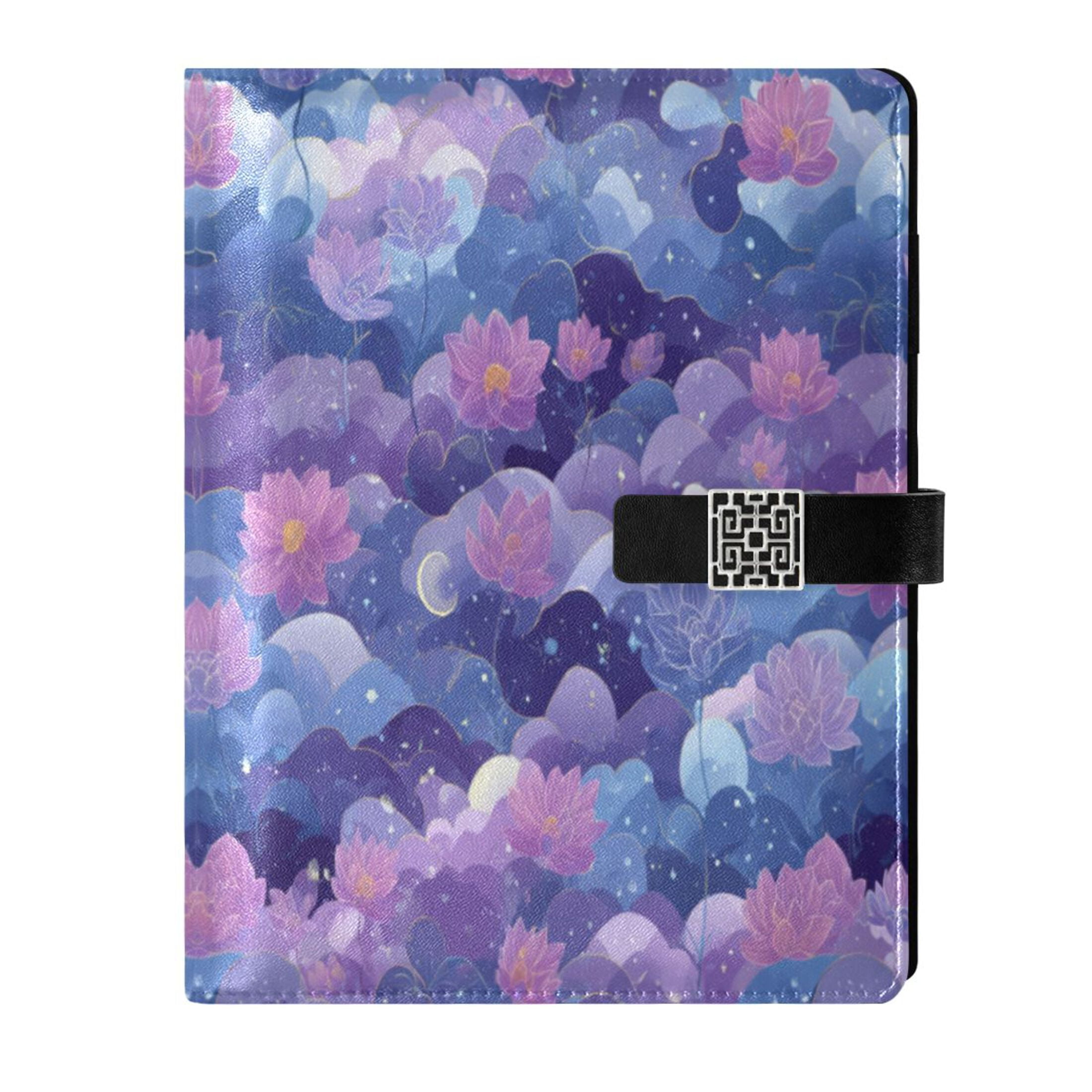 Leather Planner Leather Notebook Notebook Journal Binder Design Pen Pocket Design Convenient for Storage Purple Flowers