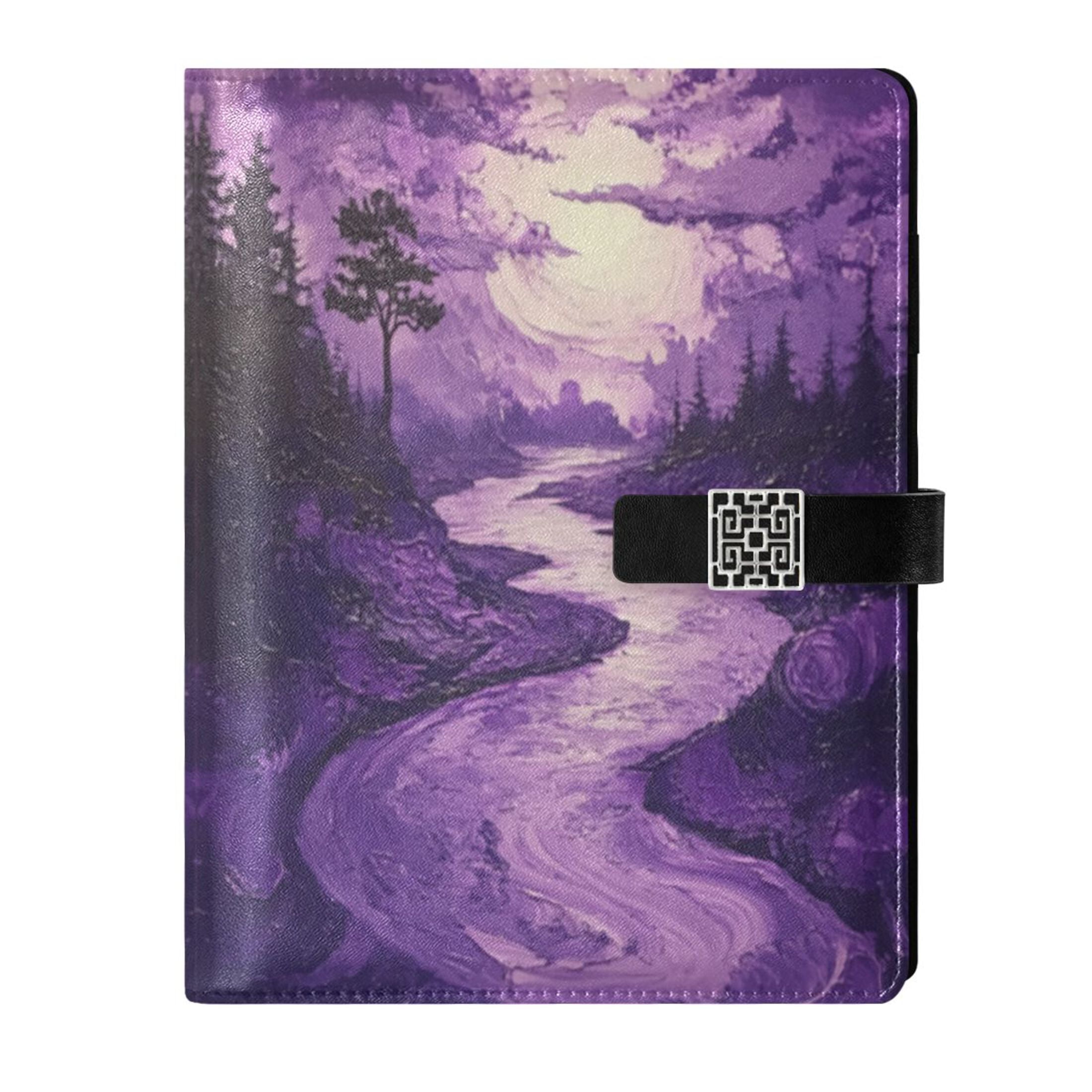 Leather Planner Leather Notebook Notebook Journal Binder Design Pen Pocket Design Convenient for Storage Purple Forest Pattern