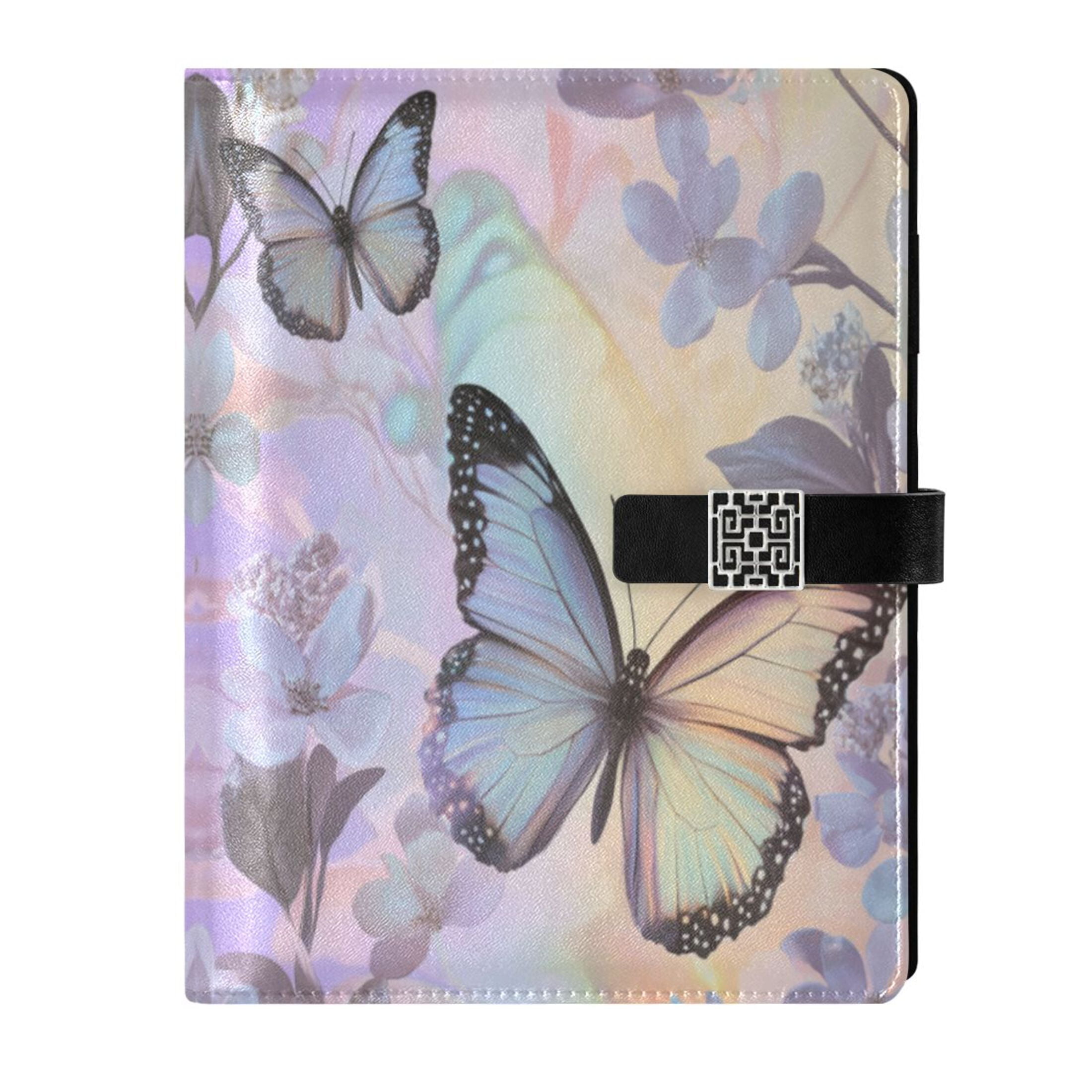 Leather Planner Leather Notebook Notebook Journal Binder Design Pen Pocket Design Convenient for Storage Purple Rainbow Butterfly