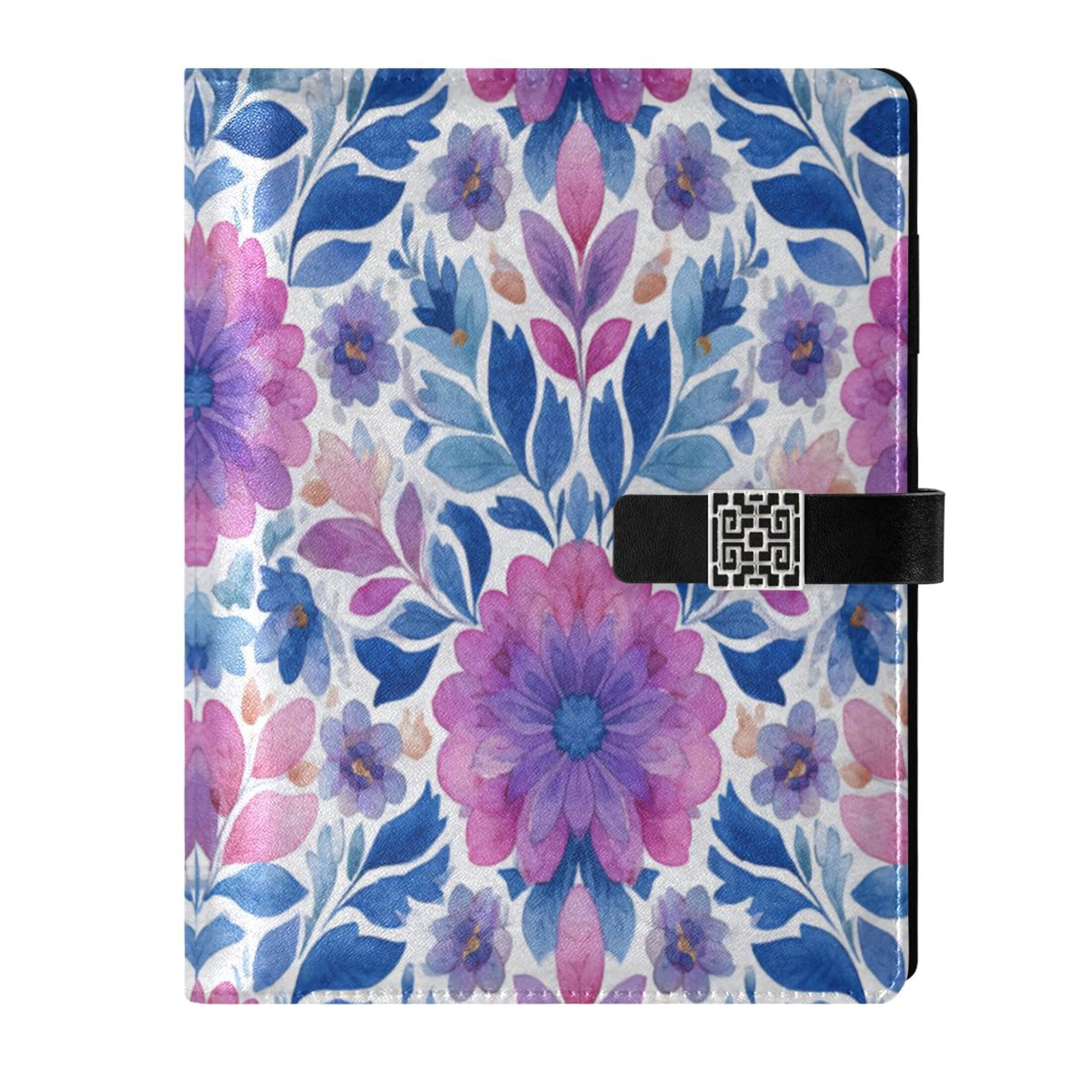 Leather Planner Leather Notebook Notebook Journal Binder Design Pen Pocket Design Convenient for Storage Purple Watercolor Leaves