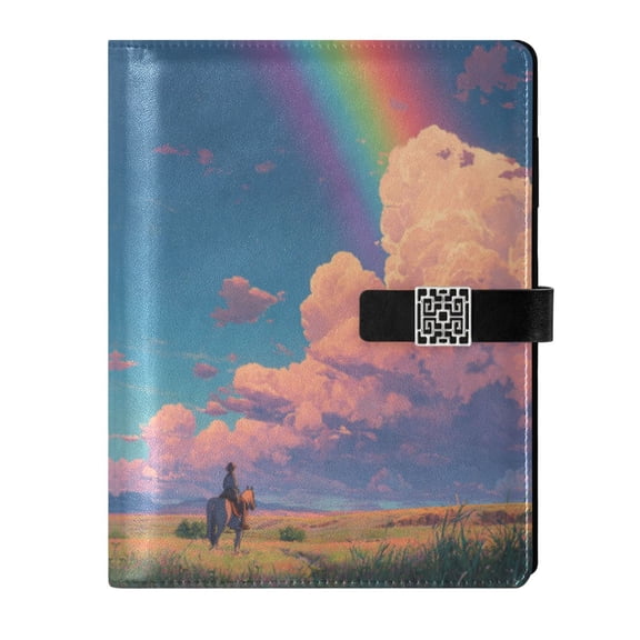 Leather Planner Leather Notebook Notebook Journal Binder Design Pen Pocket Design Convenient for Storage Rainbow Colors Pouring Sky