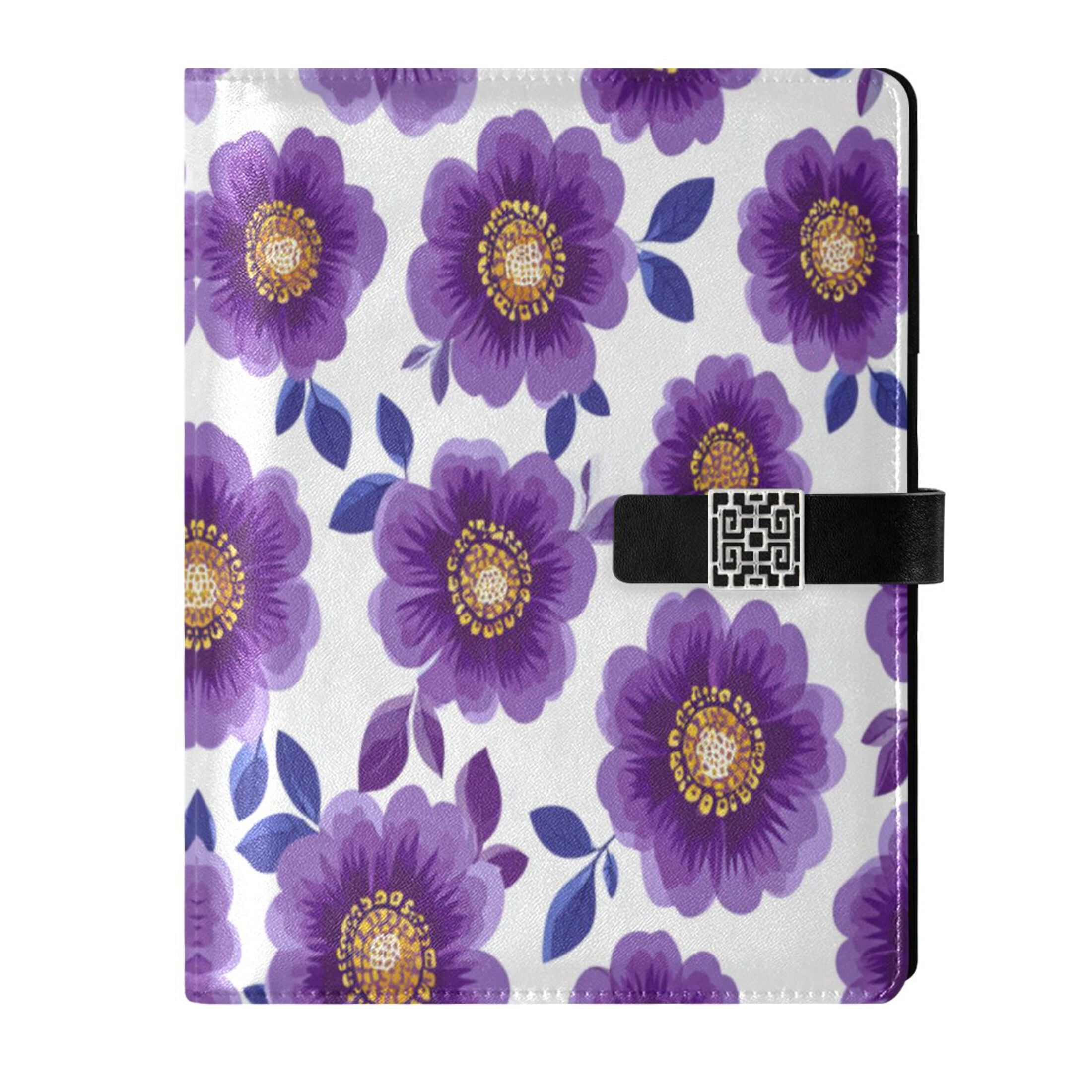 Leather Planner Leather Notebook Notebook Journal Binder Design Pen Pocket Design Convenient for Storage Retro Groovy Purple Daisies