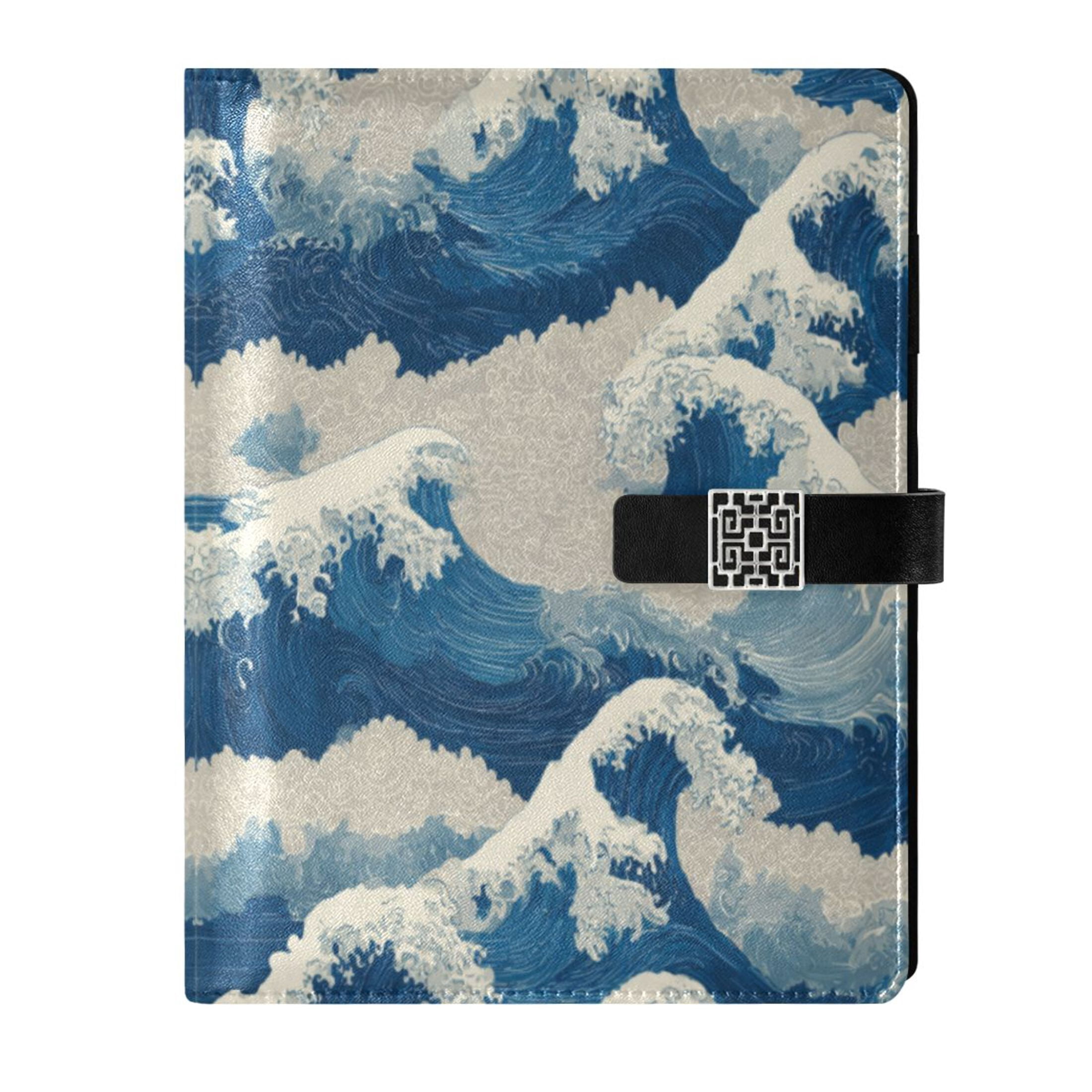 Leather Planner Leather Notebook Notebook Journal Binder Design Pen Pocket Design Convenient for Storage Seamless Ocean Waves