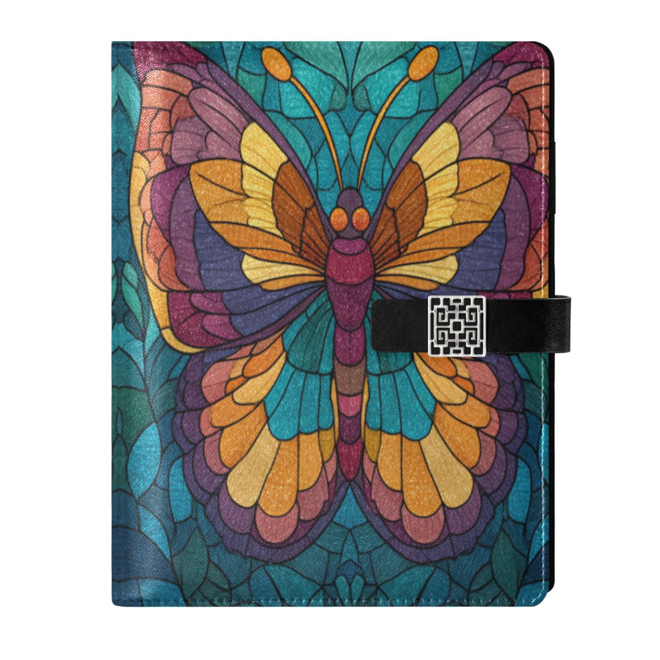 Leather Planner Leather Notebook Notebook Journal Binder Design Pen Pocket Design Convenient for Storage Stained Glass Butterfly