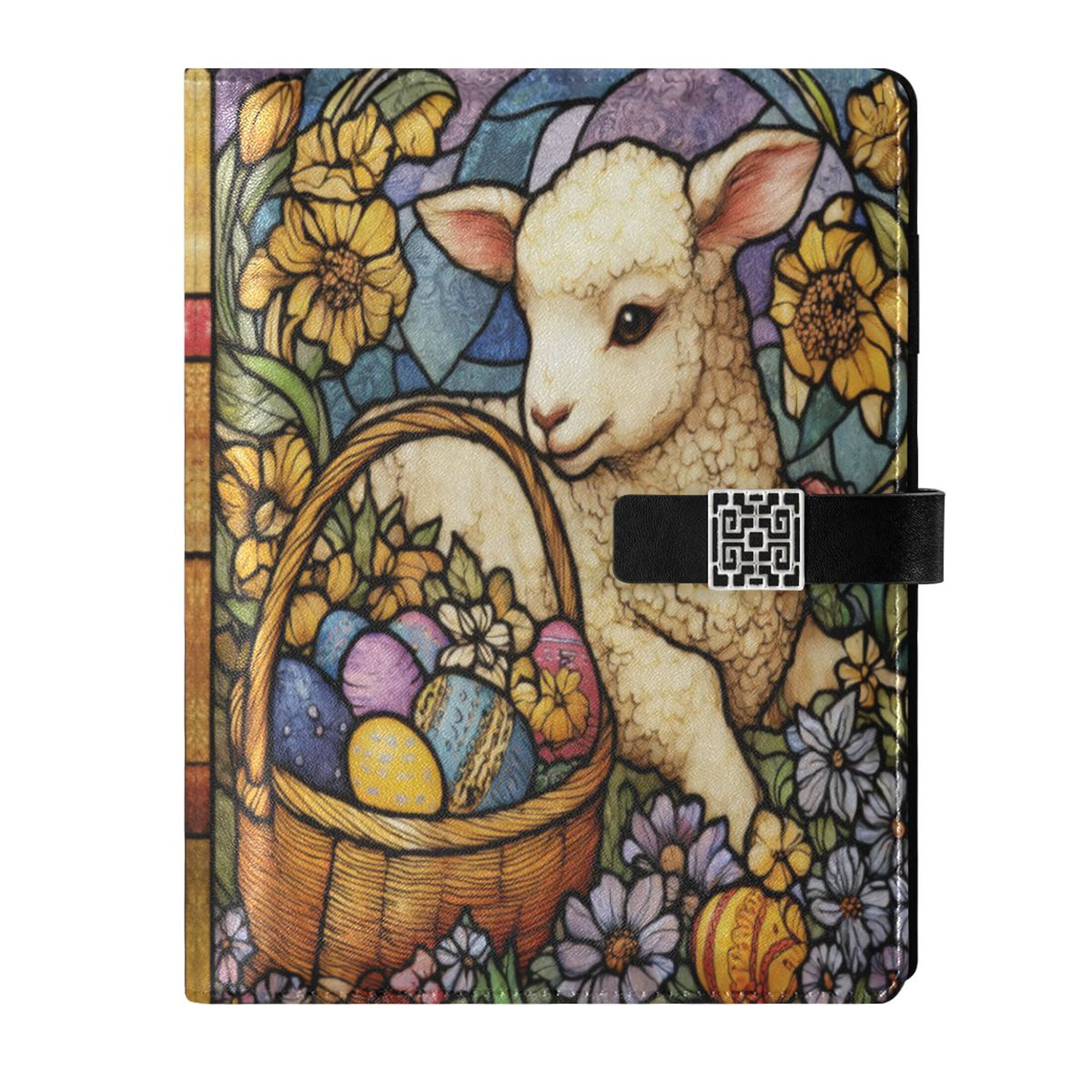 Leather Planner Leather Notebook Notebook Journal Binder Design Pen Pocket Design Convenient for Storage Stained Glass Lamb