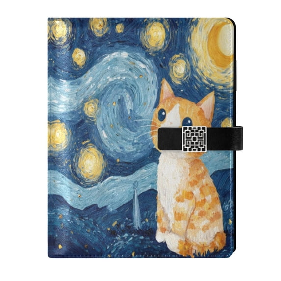 Leather Planner Leather Notebook Notebook Journal Binder Design Pen Pocket Design Convenient for Storage Starry Night Cute Cat