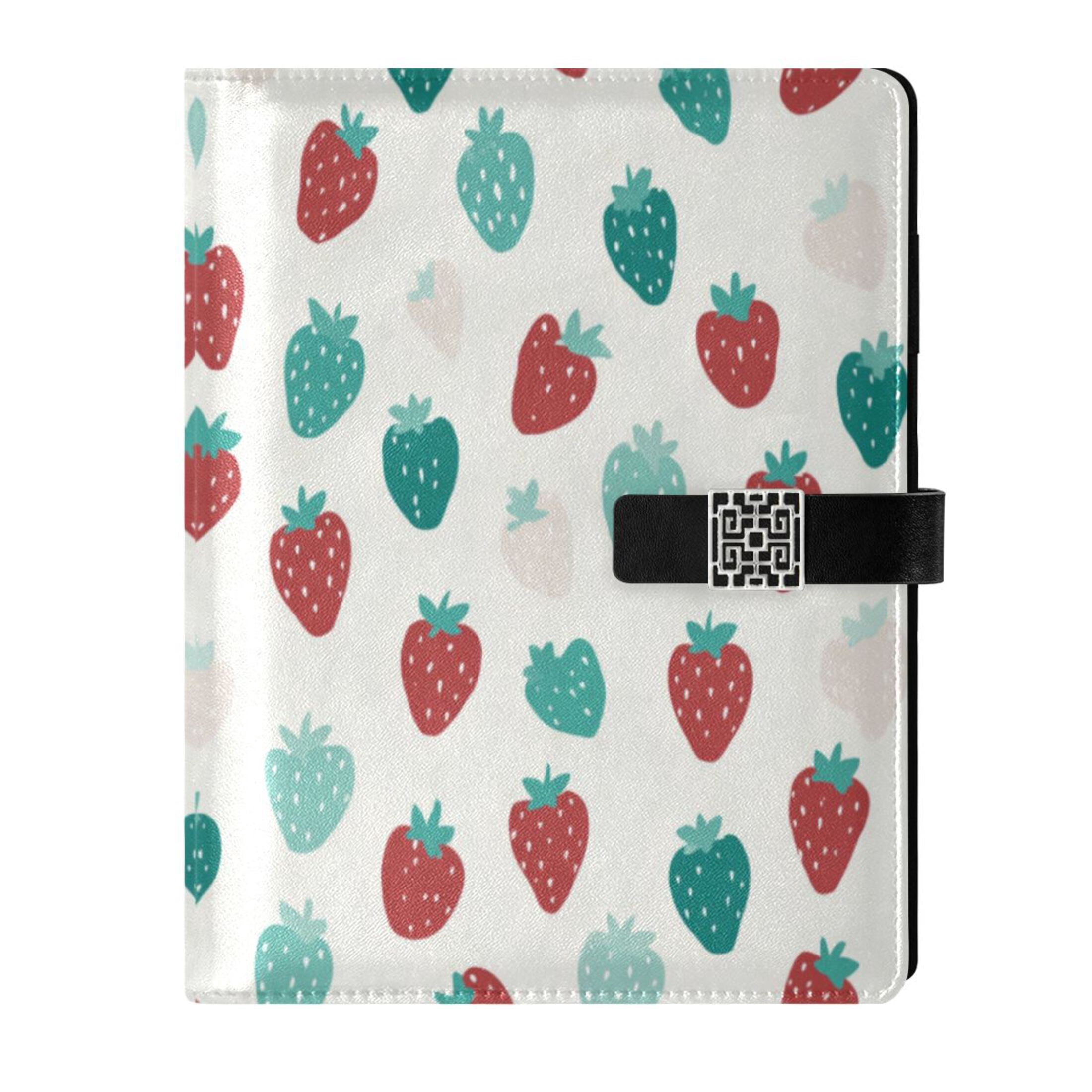 Leather Planner Leather Notebook Notebook Journal Binder Design Pen Pocket Design Convenient for Storage Strawberry Pattern Pastel