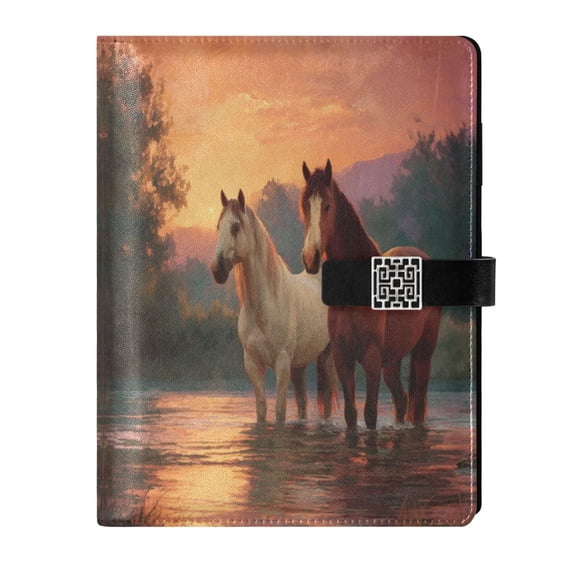 Leather Planner Leather Notebook Notebook Journal Binder Design Pen Pocket Design Convenient for Storage Sun and The Horses