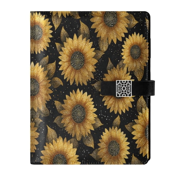 Leather Planner Leather Notebook Notebook Journal Binder Design Pen Pocket Design Convenient for Storage Sunflower Pattern Black