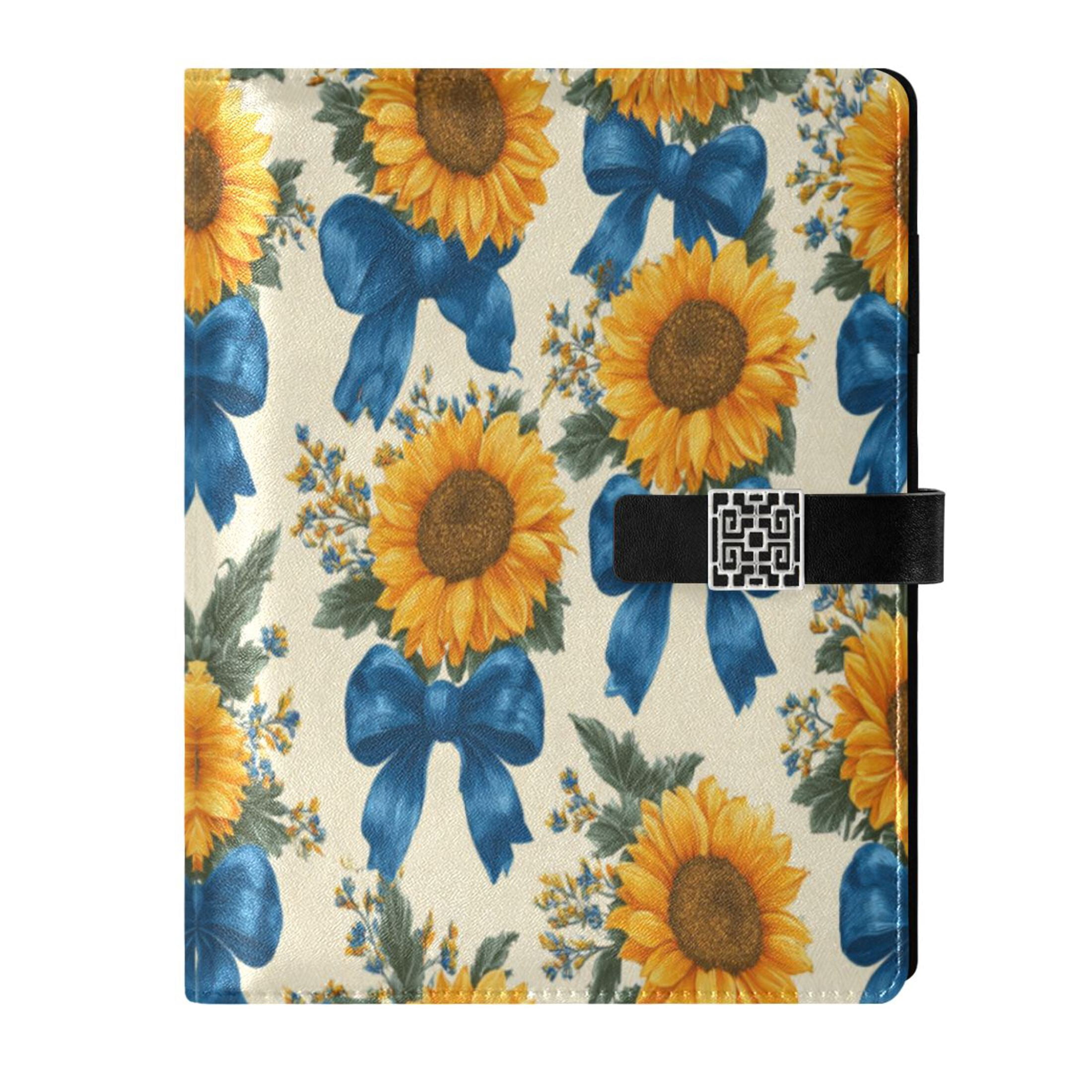 Leather Planner Leather Notebook Notebook Journal Binder Design Pen Pocket Design Convenient for Storage Sunflowers and Blue