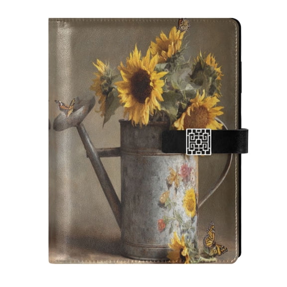 Leather Planner Leather Notebook Notebook Journal Binder Design Pen Pocket Design Convenient for Storage Sunflowers in Watering Can