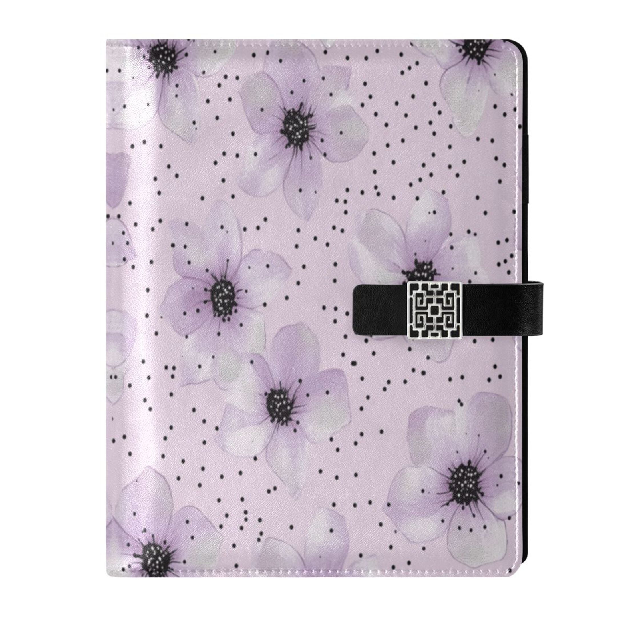 Leather Planner Leather Notebook Notebook Journal Binder Design Pen Pocket Design Convenient for Storage Super Cute Purple Flower