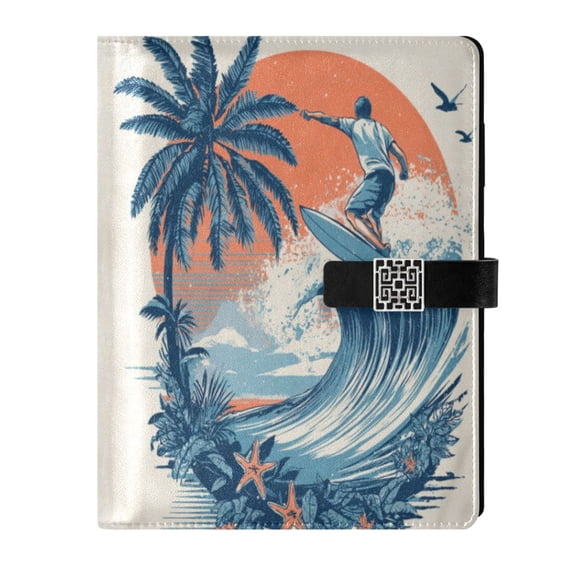 Leather Planner Leather Notebook Notebook Journal Binder Design Pen Pocket Design Convenient for Storage Surfers Palm Tree Waves