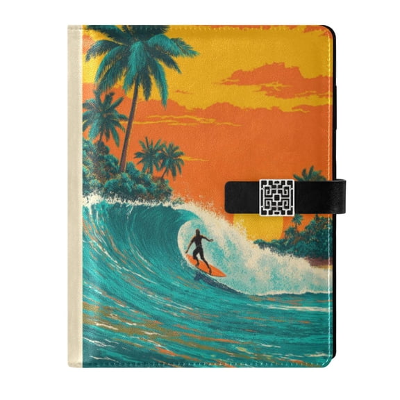 Leather Planner Leather Notebook Notebook Journal Binder Design Pen Pocket Design Convenient for Storage Surfers Ride Ocean Waves