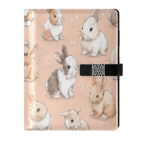 Leather Planner Leather Notebook Notebook Journal Binder Design Pen Pocket Design Convenient for Storage Sweet Cute Rabbit Illustration