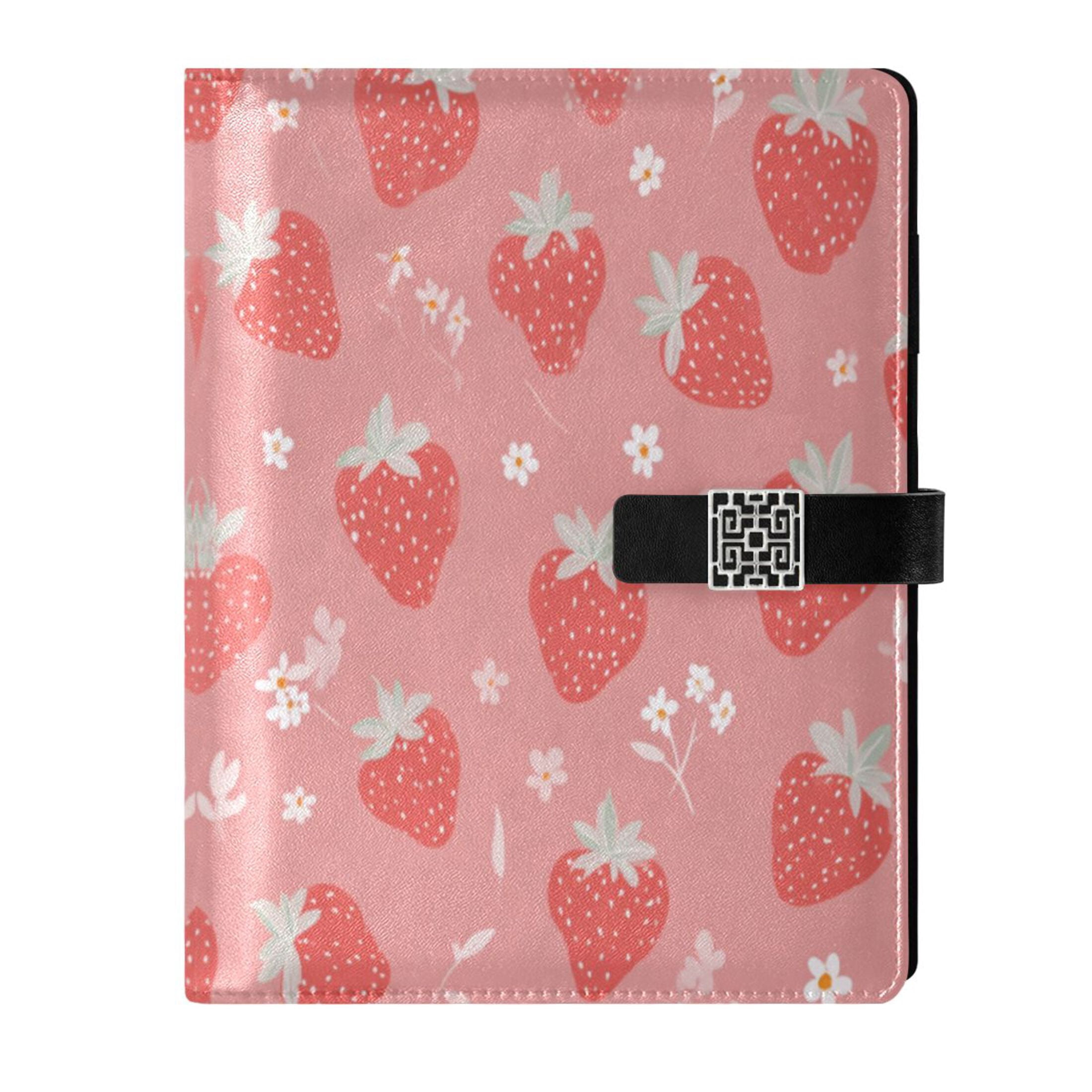 Leather Planner Leather Notebook Notebook Journal Binder Design Pen Pocket Design Convenient for Storage Sweet Pink Strawberry Pattern