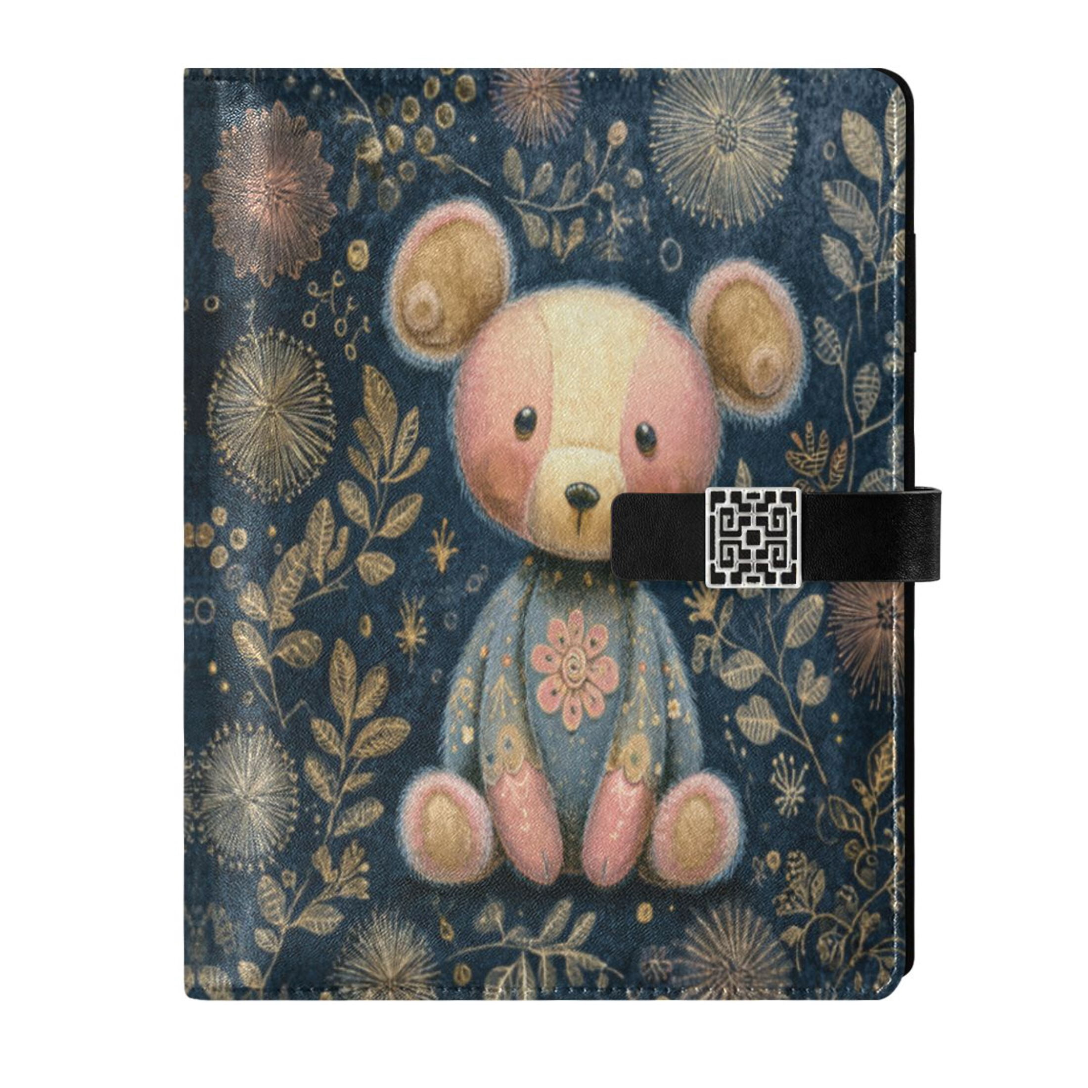 Leather Planner Leather Notebook Notebook Journal Binder Design Pen Pocket Design Convenient for Storage Teddy Bear Pastel Style