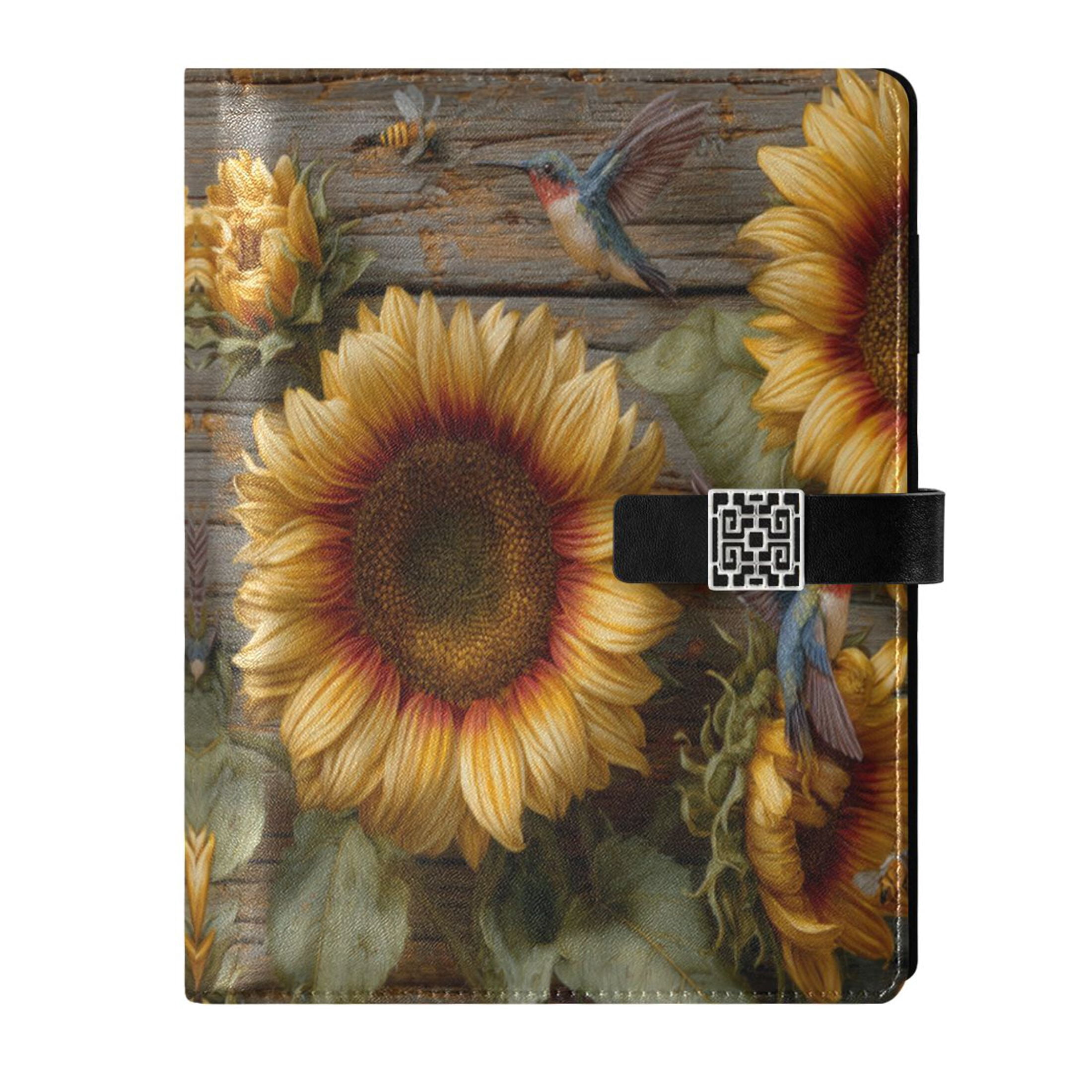 Leather Planner Leather Notebook Notebook Journal Binder Design Pen Pocket Design Convenient for Storage Three Sunflowers Pattern
