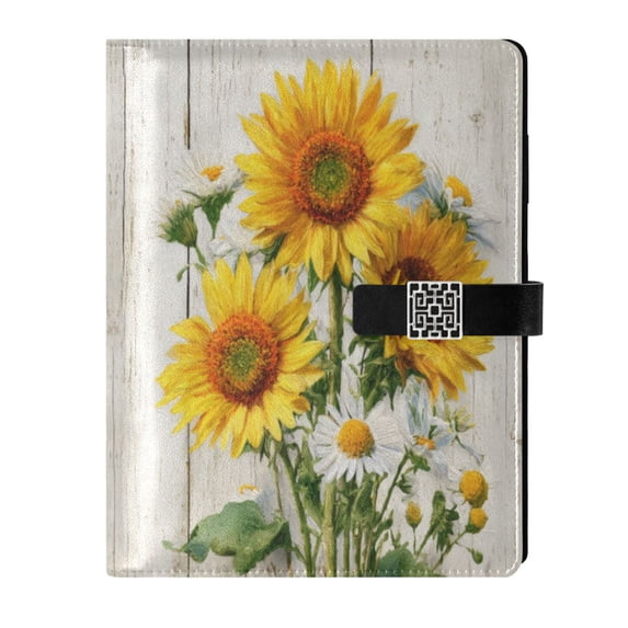 Leather Planner Leather Notebook Notebook Journal Binder Design Pen Pocket Design Convenient for Storage Three Sunflowers