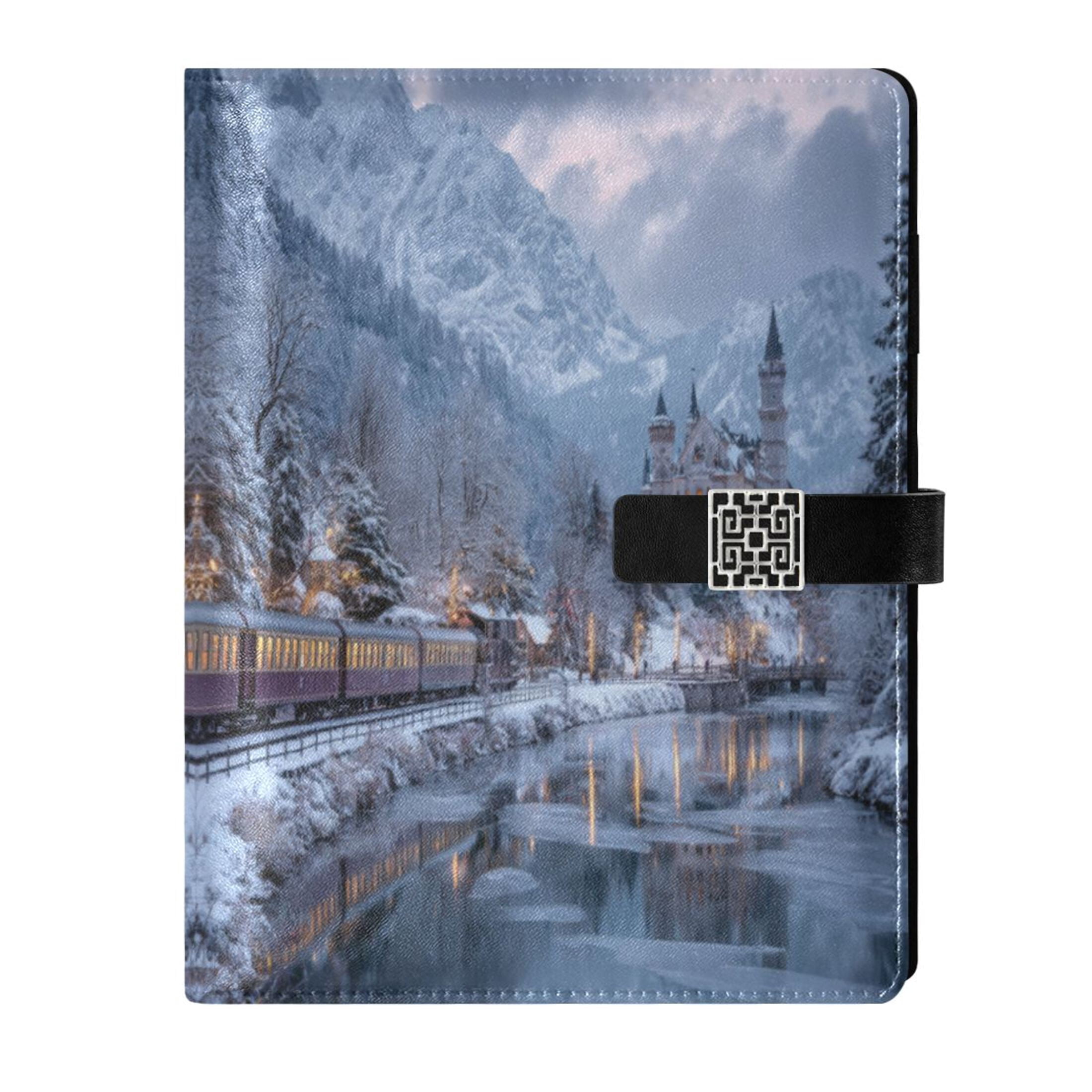 Leather Planner Leather Notebook Notebook Journal Binder Design Pen Pocket Design Convenient for Storage Train Snow Lake Journey